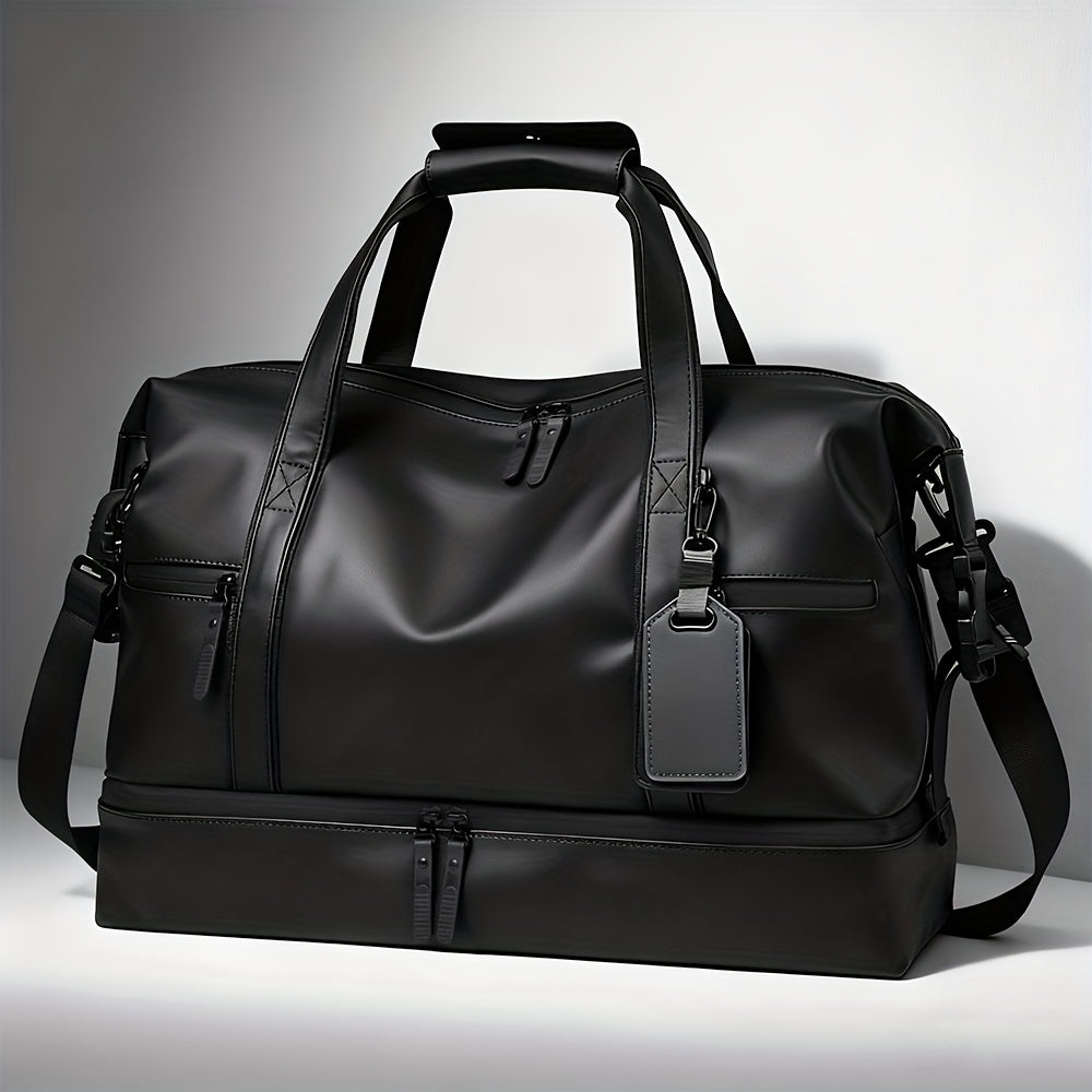 Large Capacity Heavy-Duty Gym Tote Duffel Bag with Shoe Compartment & Golden-Tone Hardware - Multi-Purpose Weekender Travel Bag for Men & Women, Sports, Outdoor, Business - Convertible Backpack/Duffel (Black)