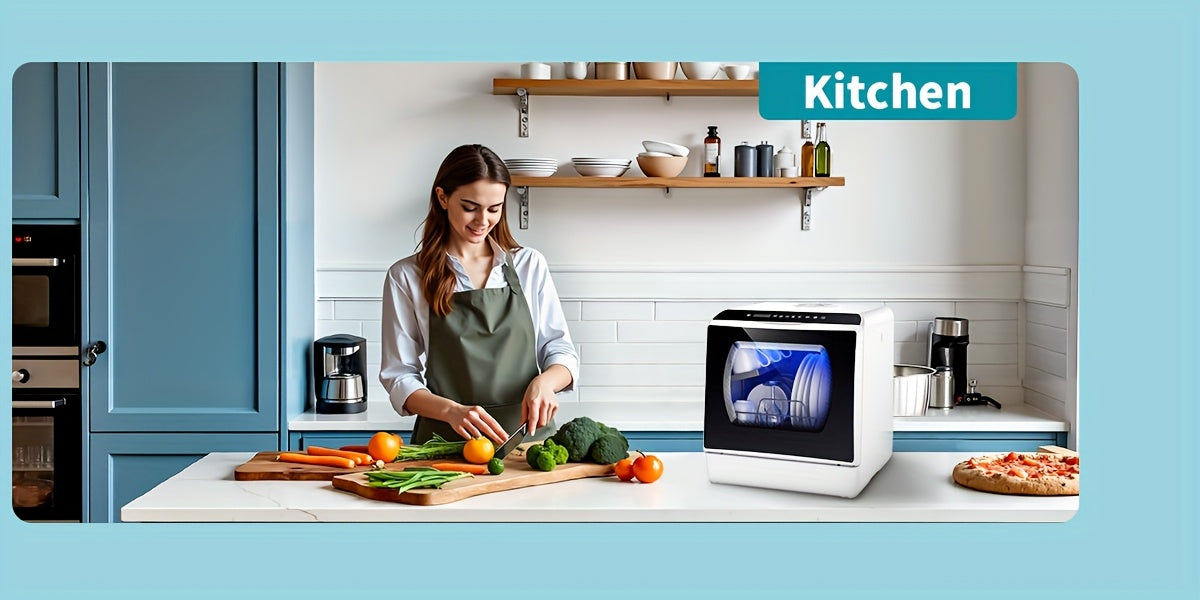 Independent Countertop Dishwasher, 5+1 Wash Programs, Built-in 5L Water Tank, Two Water Supply Modes, With Hot Air Drying And Automatic Ventilation Functions, Suitable For Homes, Apartments, And RVs.