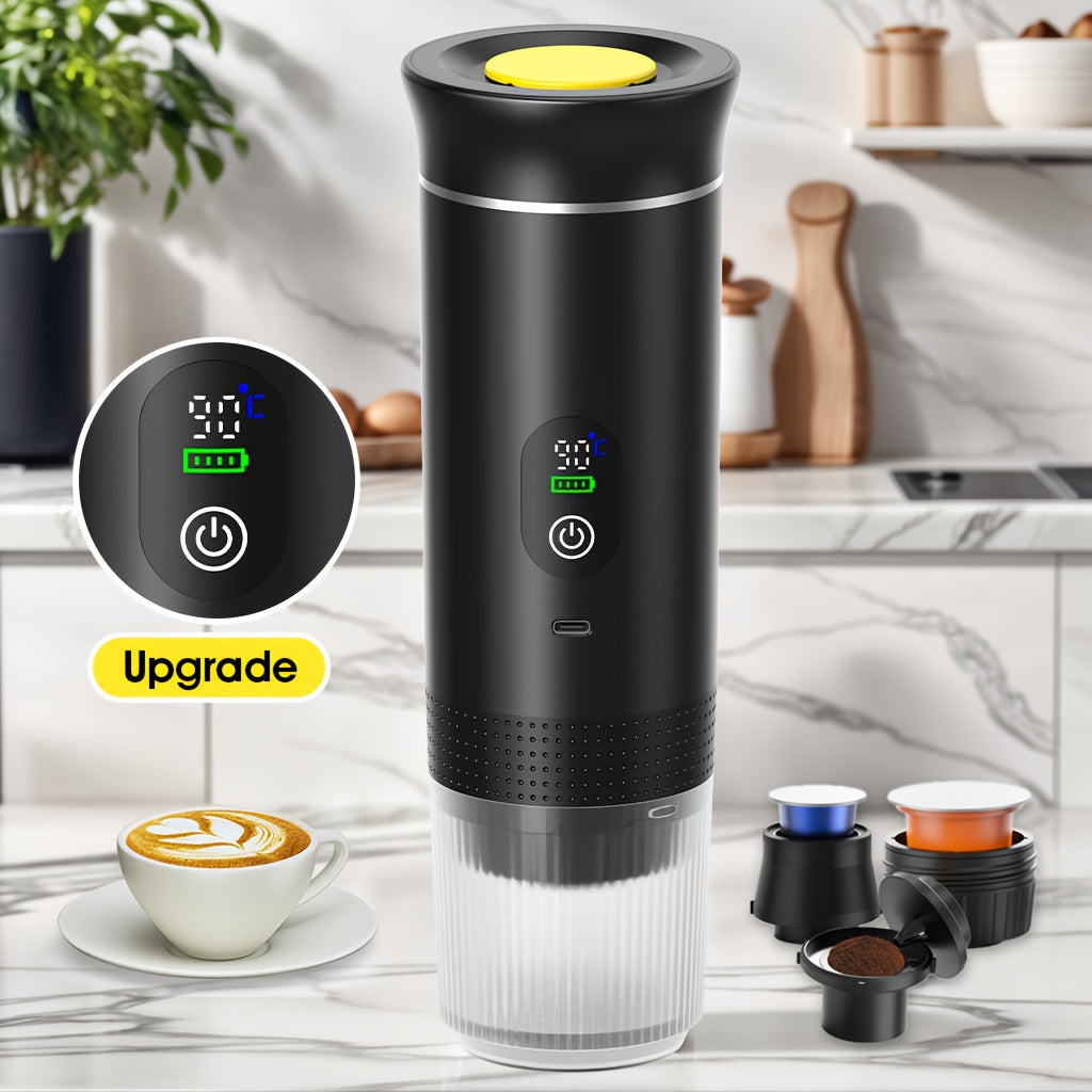 2025 Upgrade Portable Espresso Machine with Temperature and Battery Display, Type-C Charging, Automatic Heating, Hot and Cold Beer, Compatible with Ground and Capsules, Ideal for RV, Hiking, Office