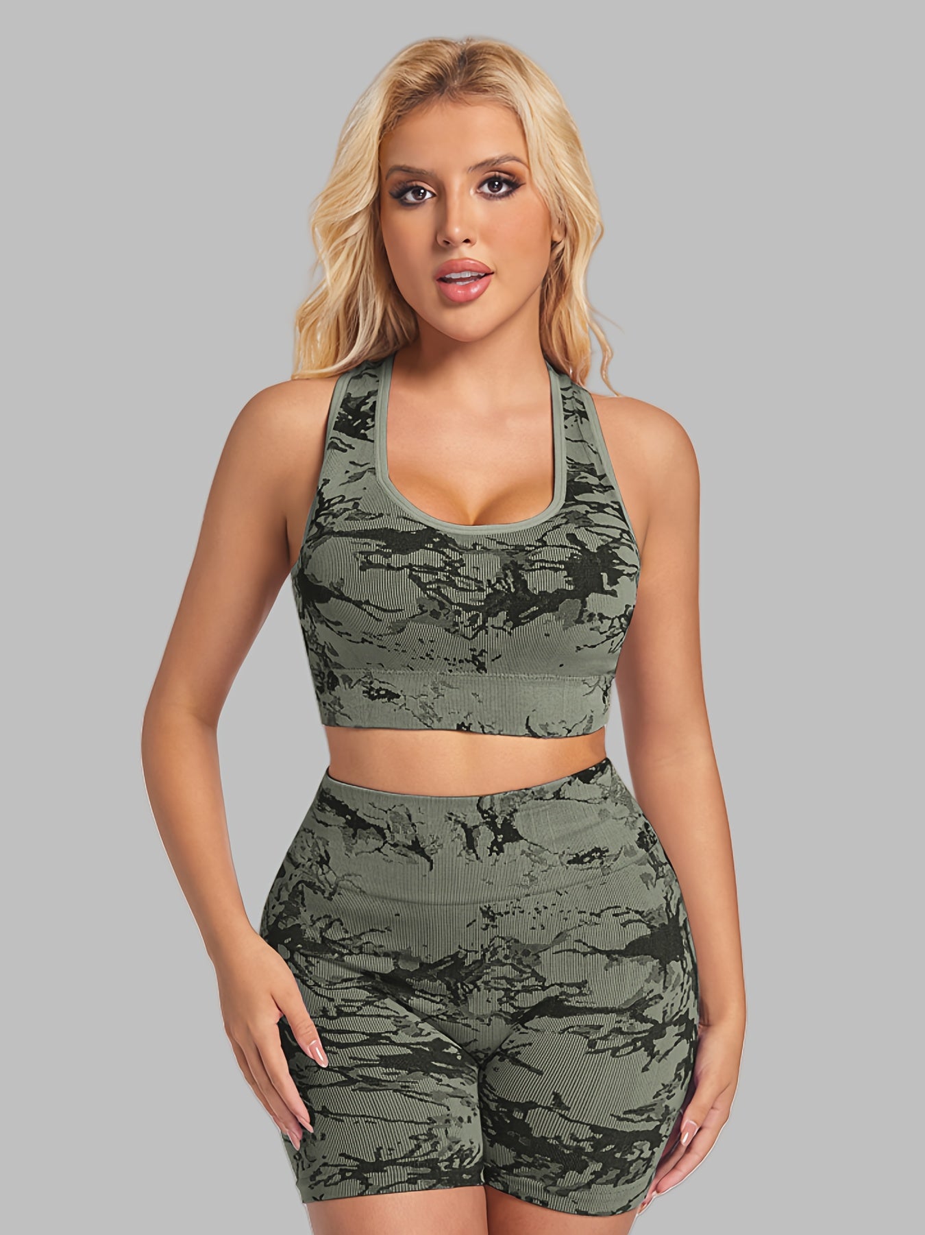 Women's Sports Bra and Shorts Set with Tie-Dye Design for Yoga, Fitness, and Running