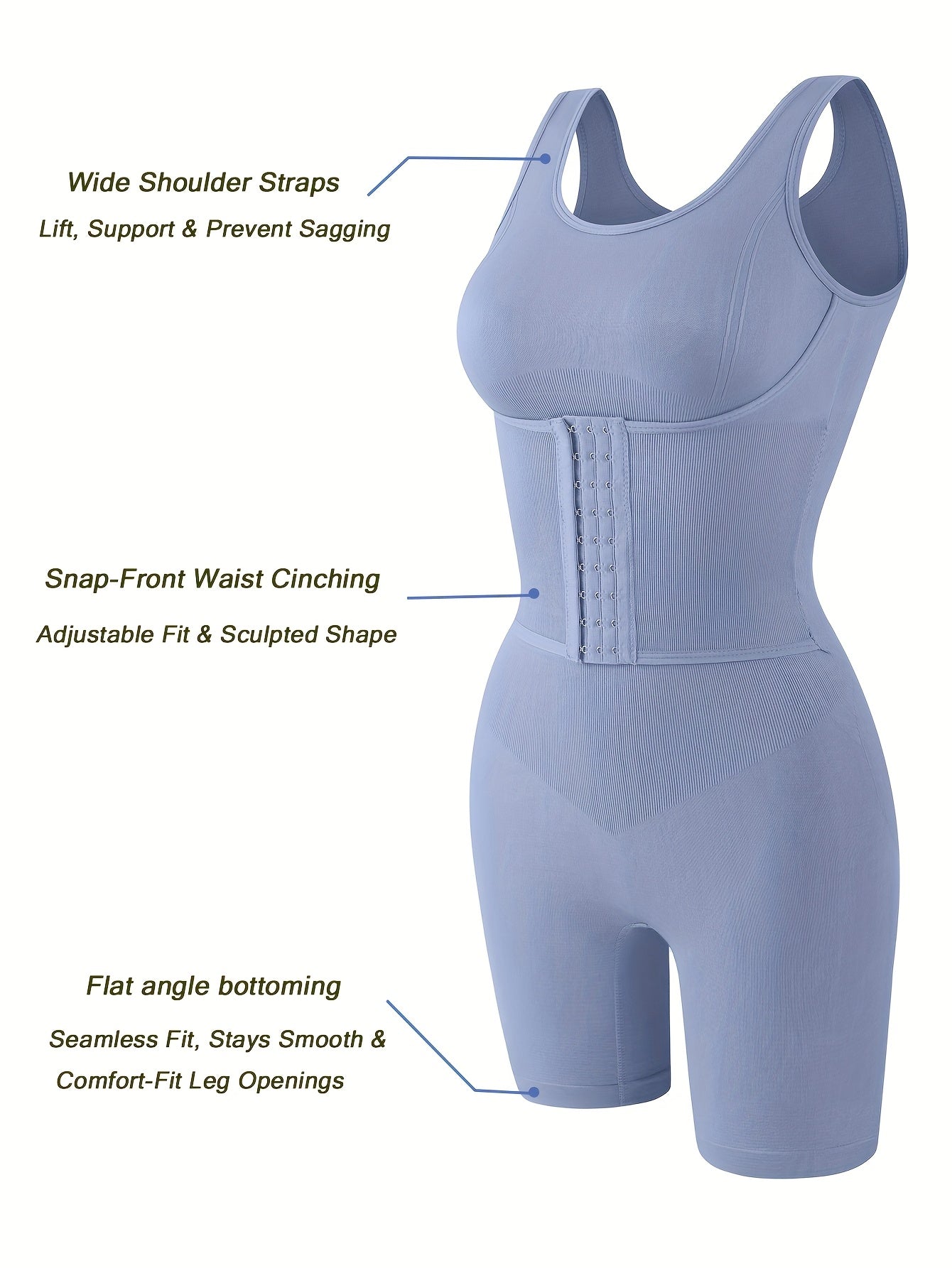 Women'S High Support Bodysuit - Seamless Double-Layer Pressed Lift & Tummy Control, Adjustable Waist with Front Closure, Non-Padded Design for Postpartum, Weight, Postpartum Shapewear, Postpartum Wear, Seamless Construction