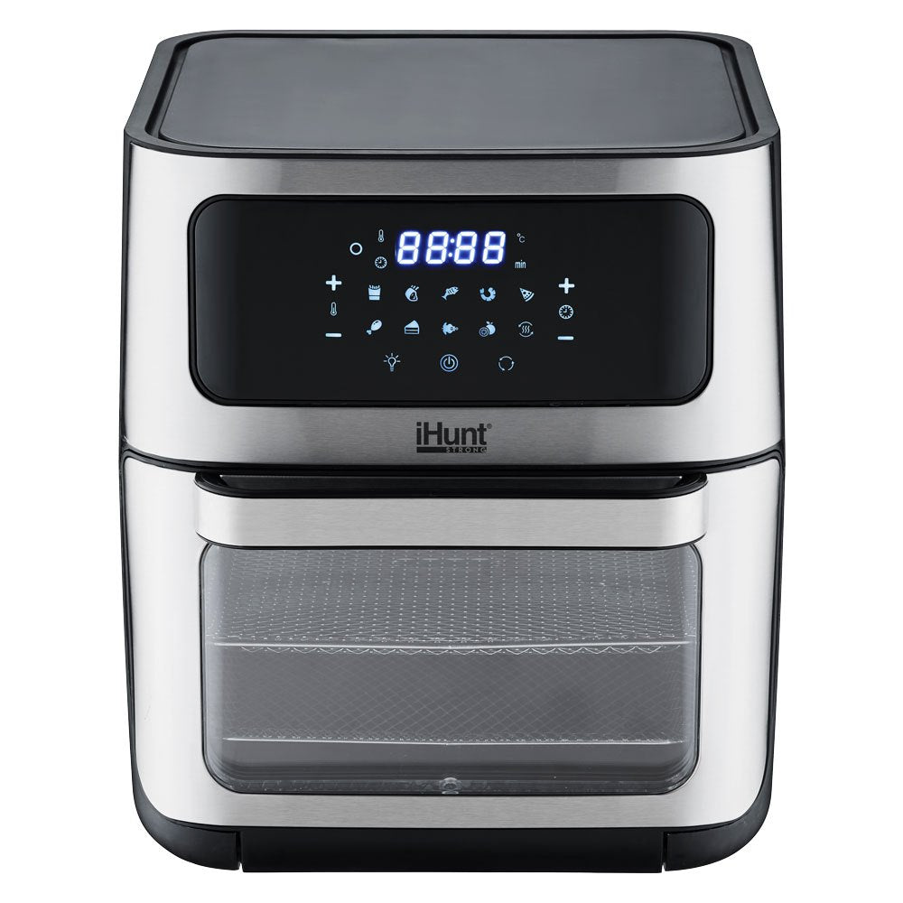 Hot Air Fryer with Rotisserie Without Oil Ihunt Bro Air Fryer 12L Rotary XL, 1800W, 360-Degree Air Circulation, Premium Inox Body, 10 Cooking Functions, Adjustable Temperature, Defrosting, Double Compartment with 3 Cooking Zo