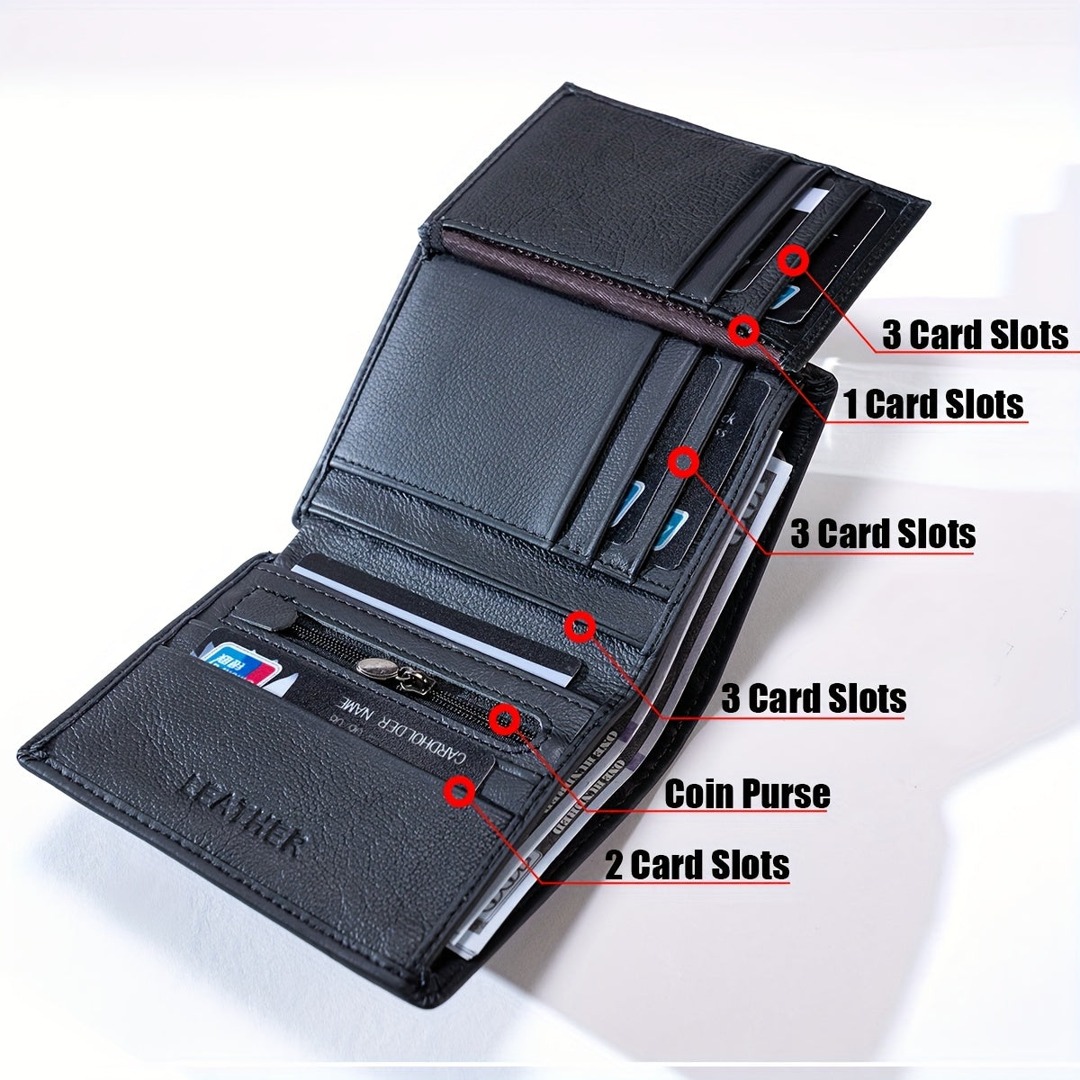 1pc Genuine Leather Wallet - Slim Vertical design, Compact Credit Card Holder & Coin Purse with ID Window, Elegant Minimalist Wallet for Men & Women, Everyday or Formal Use - Perfect Gift for Dad, Husband, Boyfriend (Christma