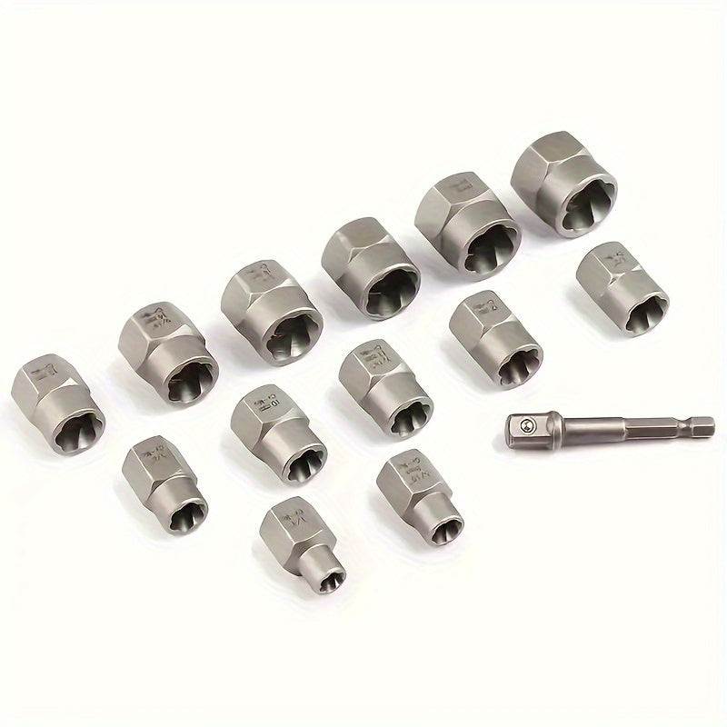 14pcs Damaged Lmpact Socket Set, Socket Set Nut And BoltExtractor Lmpact Bolt & Nut Remover-Chrome MolybdenumSteel Bolt Extractors With Storage Box