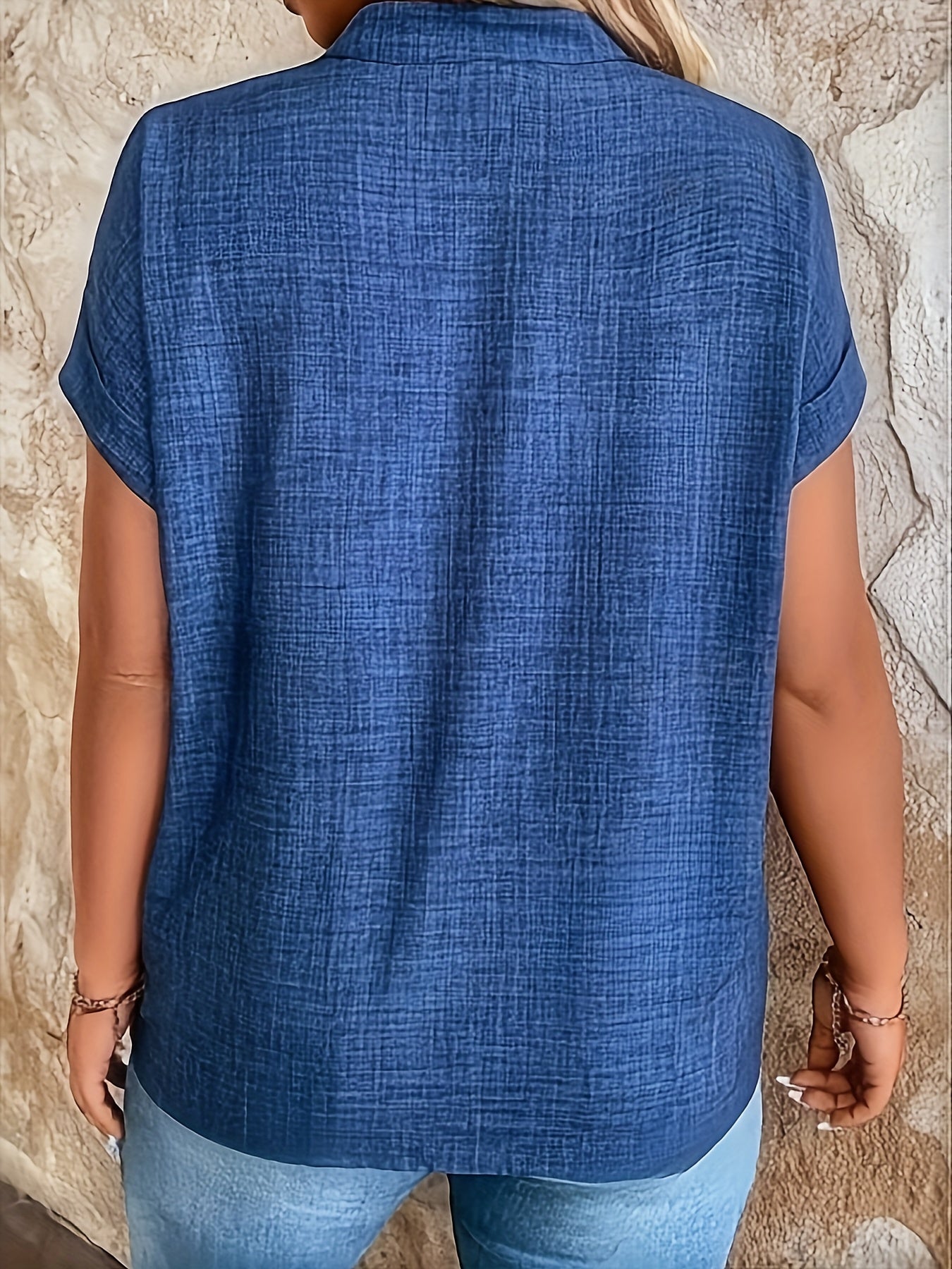 Women's Casual V-Neck Blouse with Small Stand-Up Collar - Vibrant Yellow Solid Color, Regular Fit, Machine Washable, Versatile for Spring Summer Fall, Seasonal Fashion Top, Sophisticated Casualwear, Lightweight Fabric, Everyd