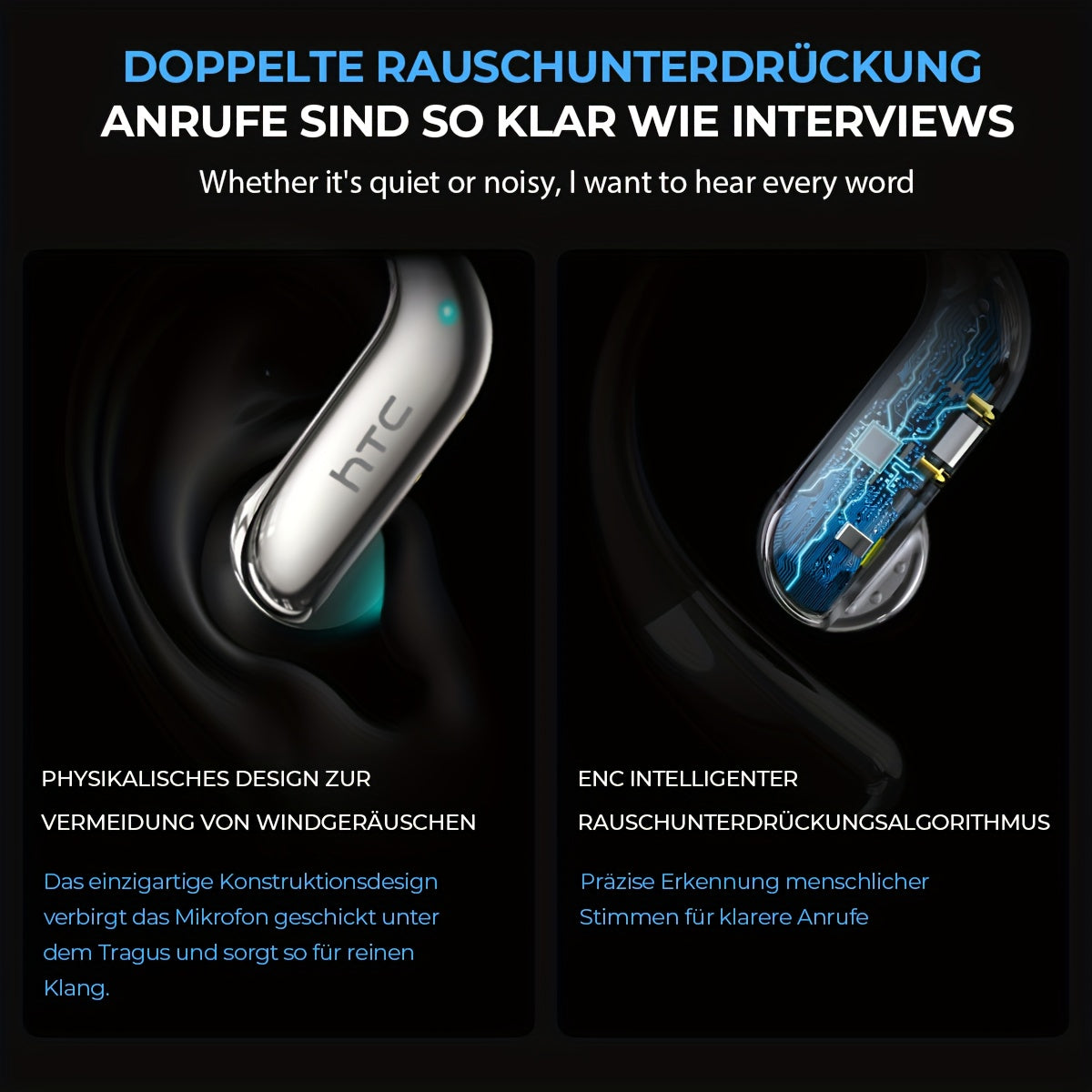 HTC NE23 AI Wireless Translation Earbuds Supports Real-Time Translation Between 135 Languages, Featuring Extended Battery Life, Comfortable Fit And High-Definition Noise Cancellation. Suitable for All Scenarios Including Spor