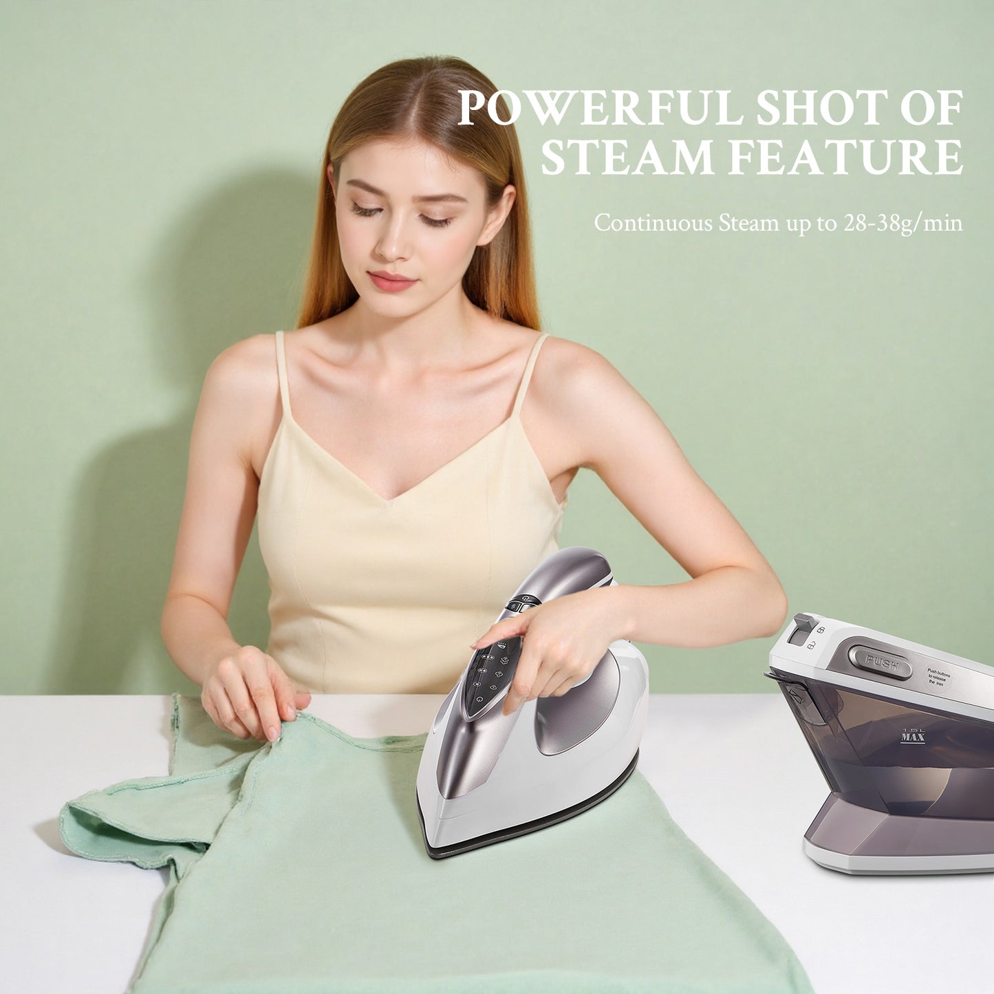 Yabano 2400W Steam Station Iron with 5.5 Bar Pressure, 1.5L Water Tank, Ceramic Soleplate, Anti-Limescale Function, Vertical Steaming, 3 Variable Temperatures, Cord Storage, Light Purple - 220-240V, European Plug, Steam Iron