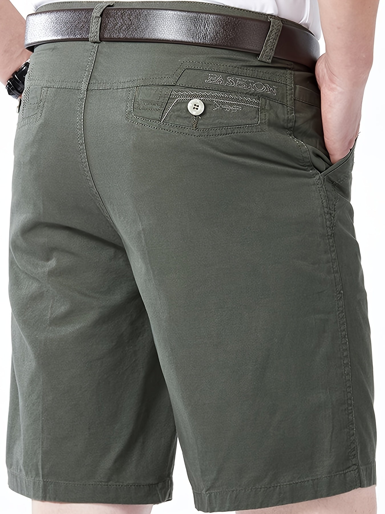 Men'S Cargo Shorts - Olive Green Non-Stretch Work Pants with Multiple Utility Pockets, Straight-Leg Mid-Thigh Length for Everyday & Professional Use - Durable Casual Outdoor Pants for Construction, Hiking, Travel - Non-Stretc