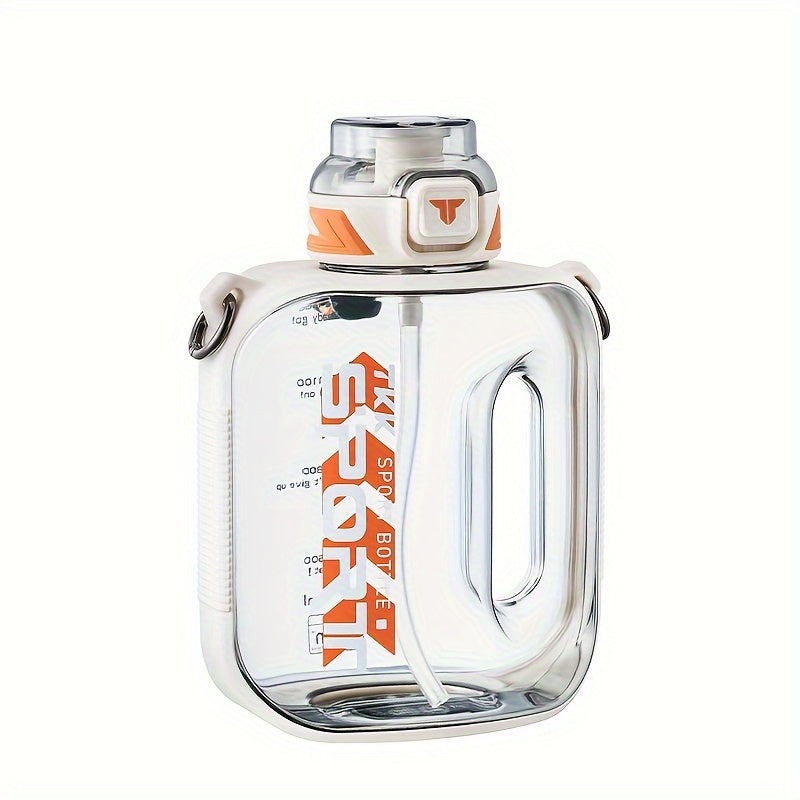TKK Letter Pattern Plastic Water Bottle, Leakproof Sports Drink Bottle With Handle & Shoulder Strap, Portable For Fitness, Travel