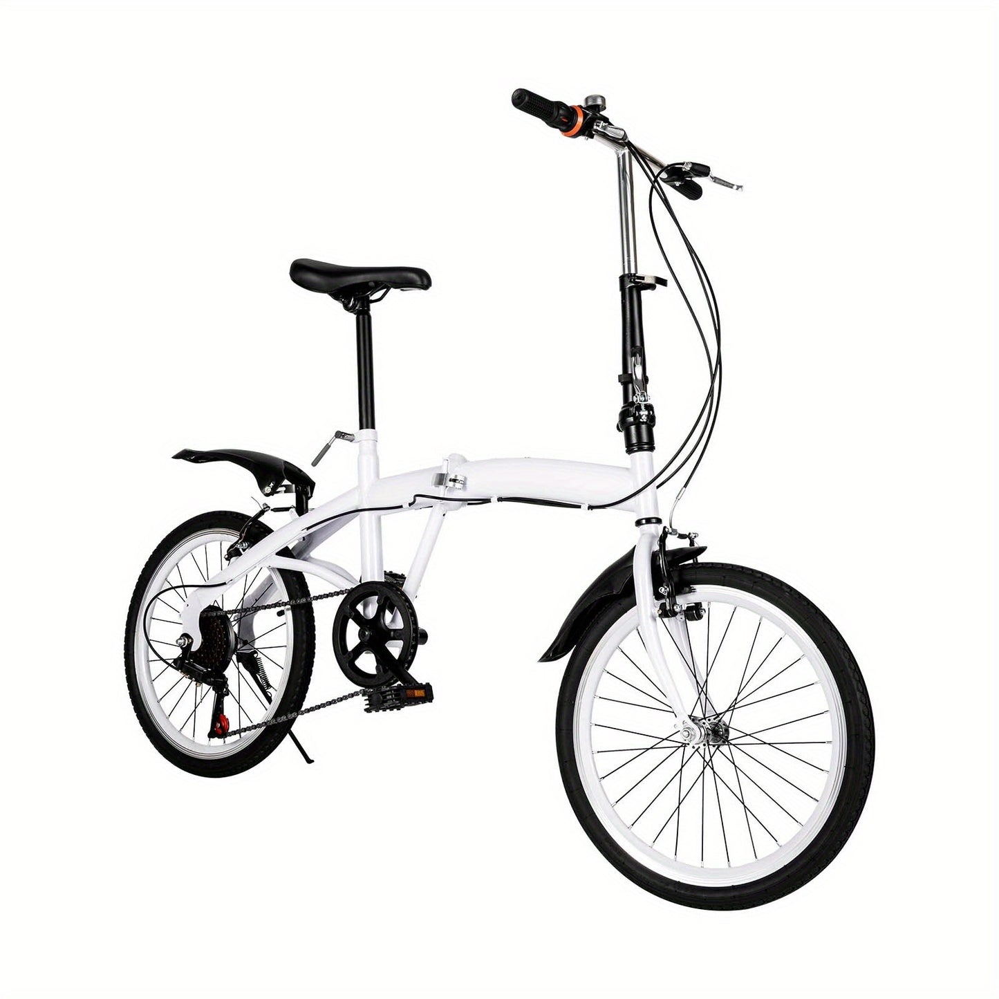 50.8 cm Folding Bicycle Adult Lightweight 6-Speed Height Adjustable Folding Bicycle Adult for Outdoor Cycling Commuting White with Bicycle Circle