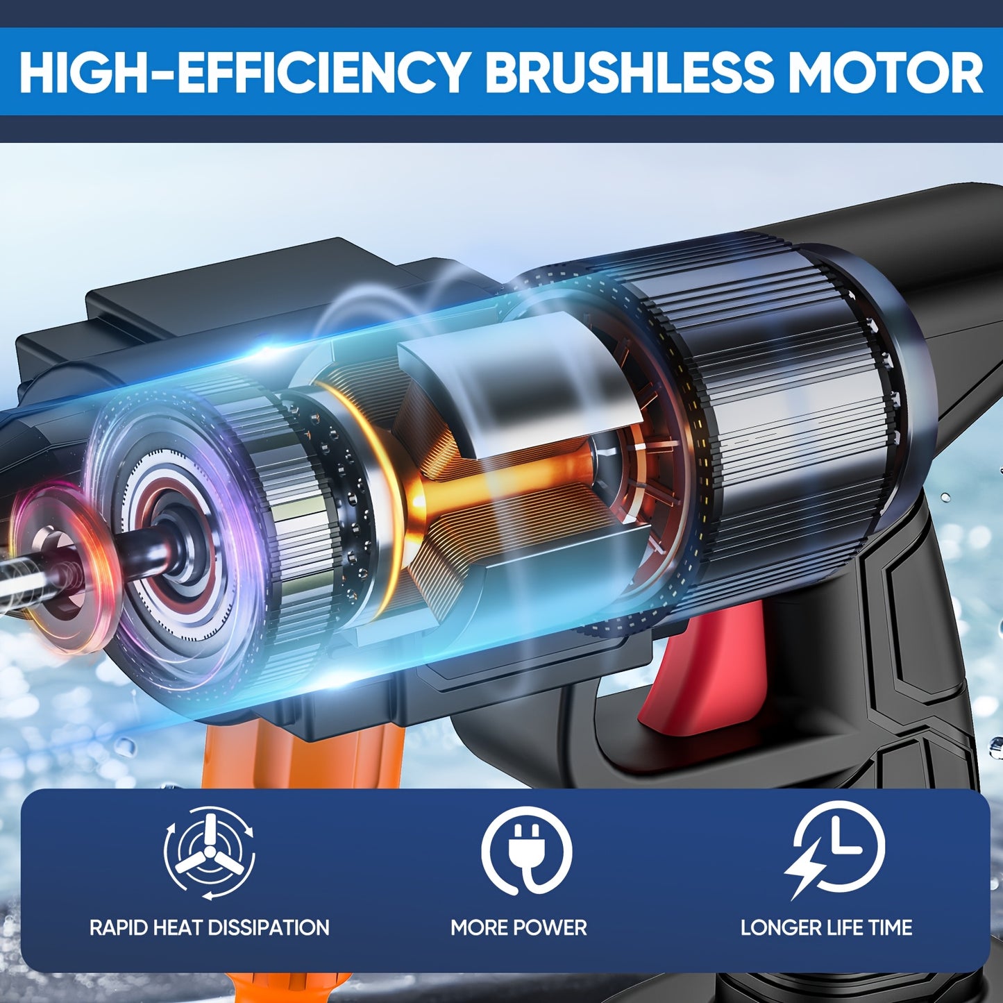 21V Cordless Electric Pressure Washer with 1300mAh Battery and Charger - Handheld Power Washer, Lithium-ion Battery Powered, Ergonomic Design with Adjustable Nozzle & Hose Connector for Cars, Floors, Garden,