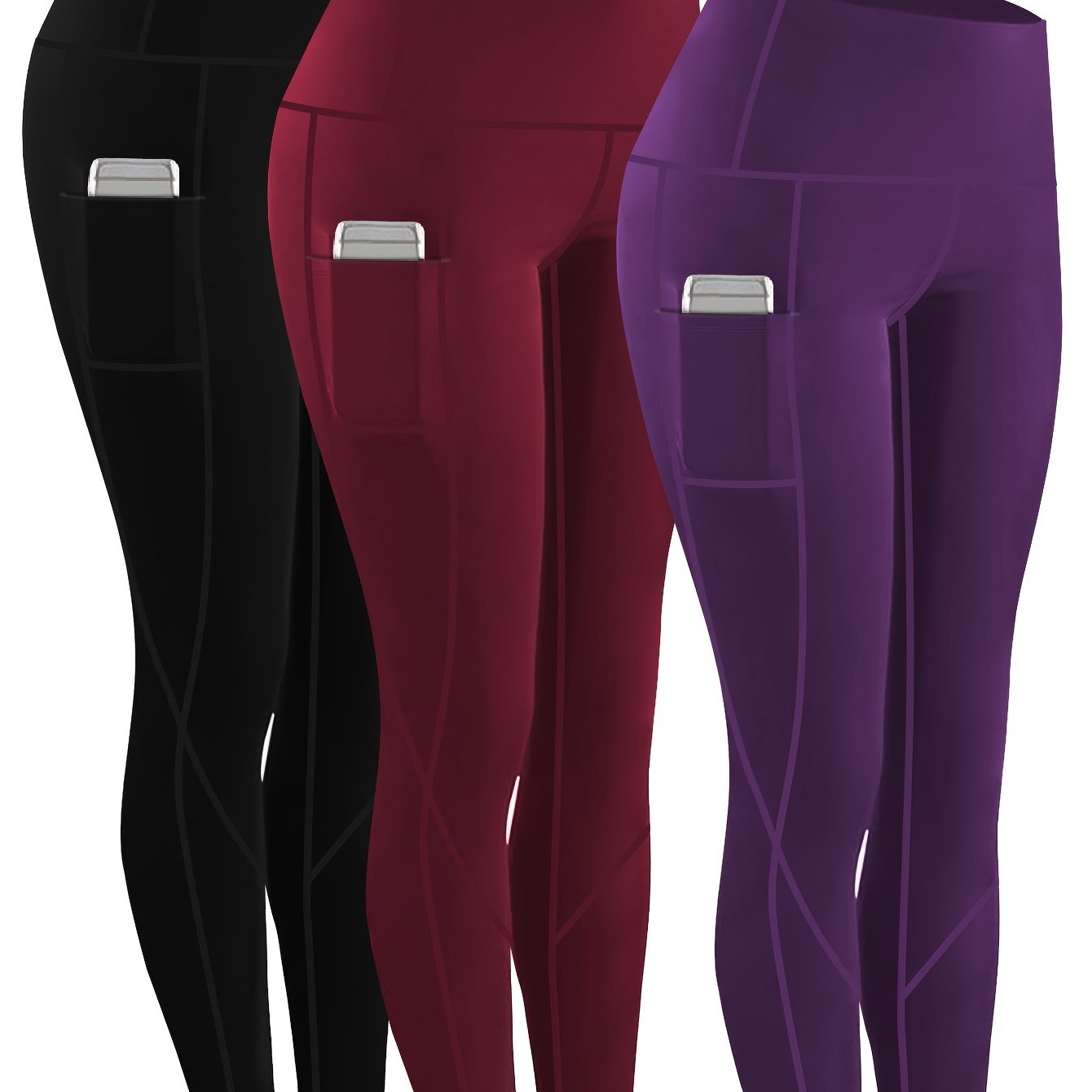3pcs Set Women'S Plus Size Daily Sports Yoga Leggings, Geometric Pattern, High Stretch Spandex, Breathable, with Two Side Pockets, for Running, Workout