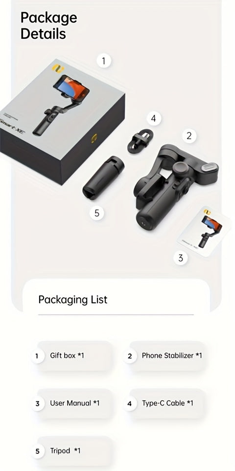 AOCHUAN-XE3-axis Handheld Gimbal Stabilizer Foldable And Rotatable With Optional RGB Fill Light Combination Kit Balanced Gimbal Stabilizer, Providing Stability And Anti-shake Function, Supports Face Tracking, Body Following,