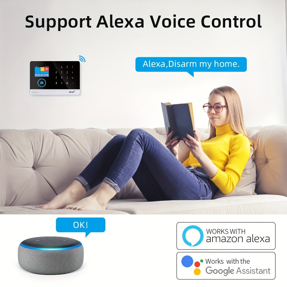 WiFi + GSM Auto-dial Smart Home Security Alarm System 433MHz LCD Display Alarm Panel Door Window Sensor PIR Motion Sensor Kit APP Remote Control Compatible With Alexa Google Home