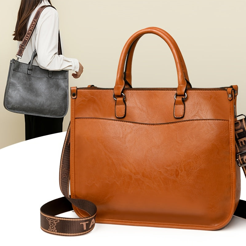 Stylish Brown Tote with Golden-Tone Hardware - Large Capacity, Detachable Shoulder Strap, Perfect for Work, Travel, And Everyday Use, Travel Tote | Sleek Tote Design | Durable
