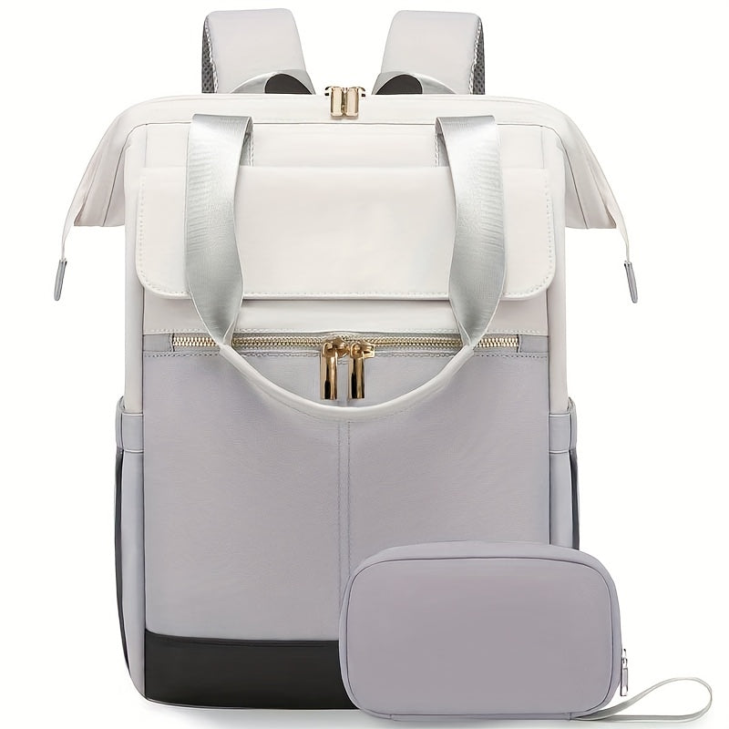 Stylish Women'S Convertible Laptop Backpack - Soft Shell Nylon, Multiple Compartments, Zipper Closure, Ideal for School, Travel & Leisure, Available in Gray, Pink, Blue, Red, Black, Backpack for School