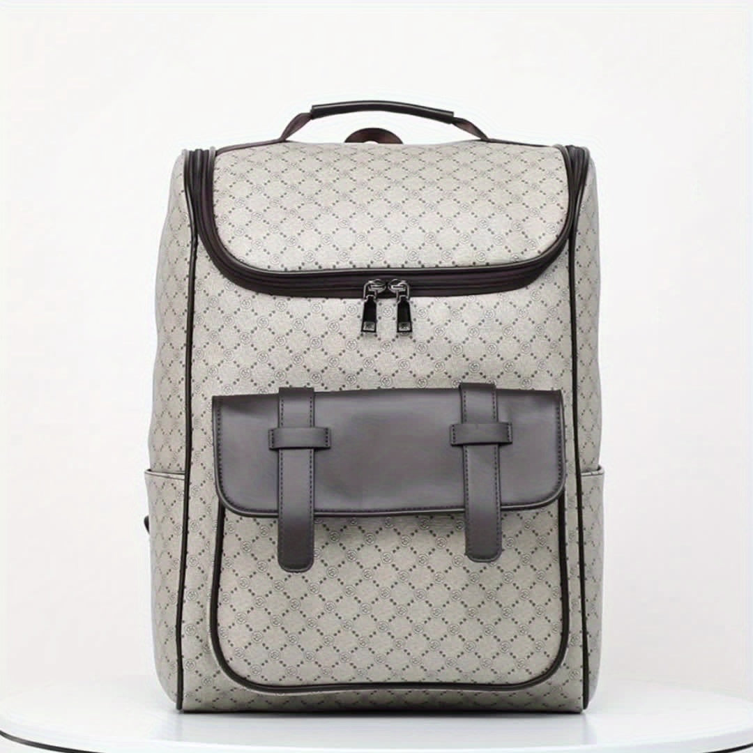 LUMG Men'S Casual Large Capacity Laptop Backpack - Brown & Beige Check Pattern, Durable, Multiple Compartments with Zipper Pockets, Ideal for Commuting, Travel, and Everyday Use, Everyday Backpack|Casual Style Backpack|Functi