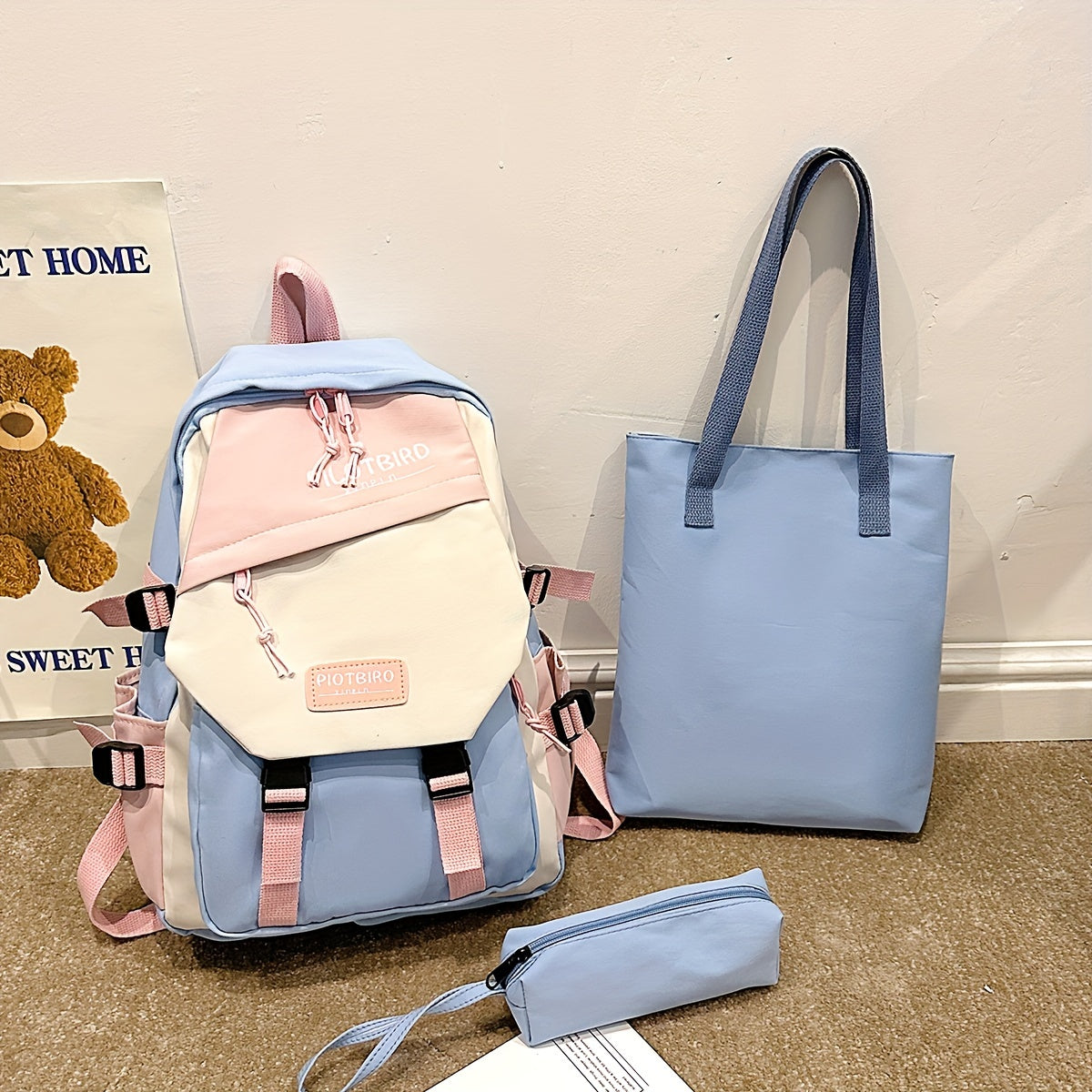 Aesthetic Color Contrast Travel Backpack, Large Capacity Flap Schoolbag, Japanese Preppy Style Bookbag For Students Back To School