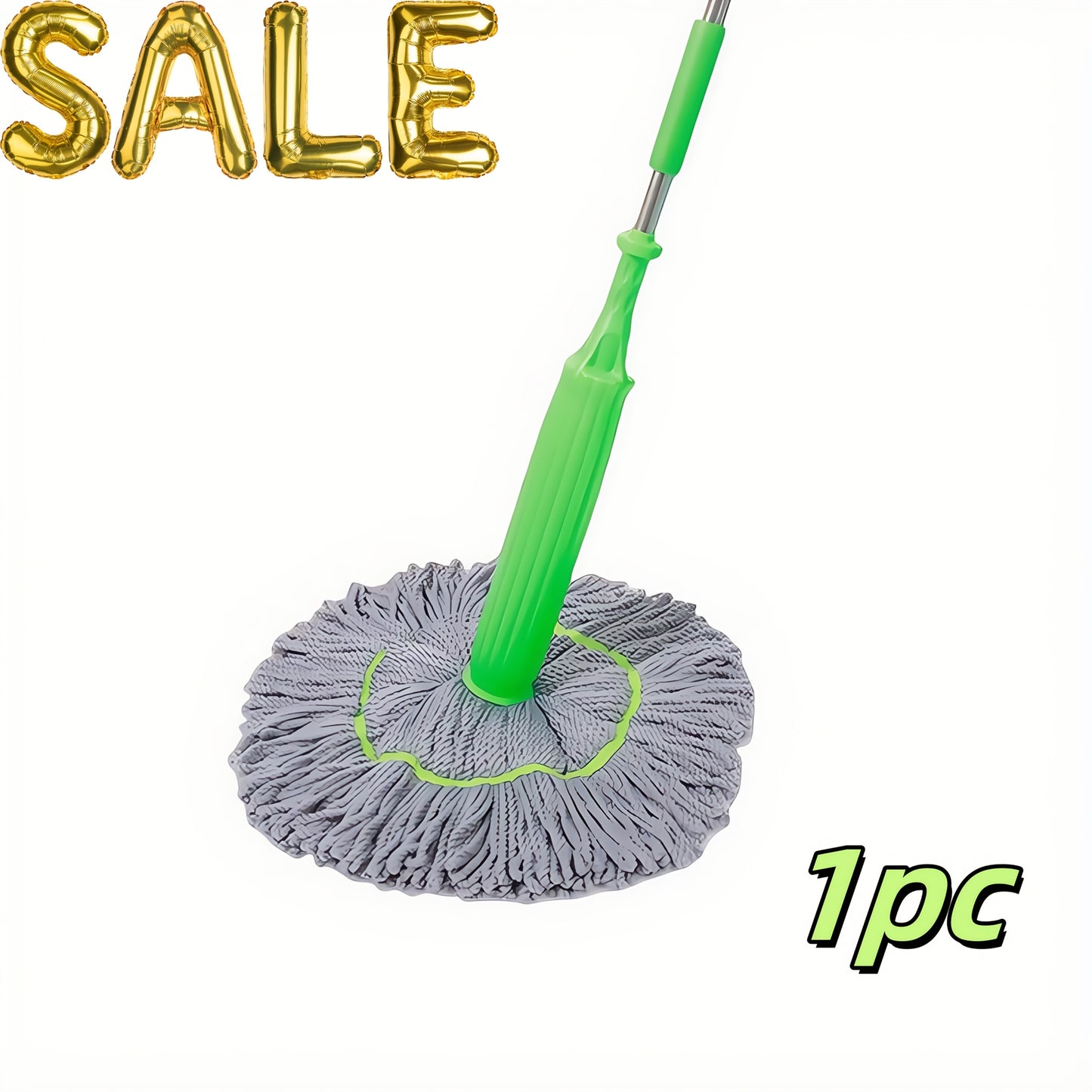 1pc Super Absorbent Rotary Mop with Green Handle - Ideal for Home, Kitchen, School, Office, Bathroom & RV Travel - 7pcs Set | Easy-to-Clean Microfiber Mop Head & Bucket