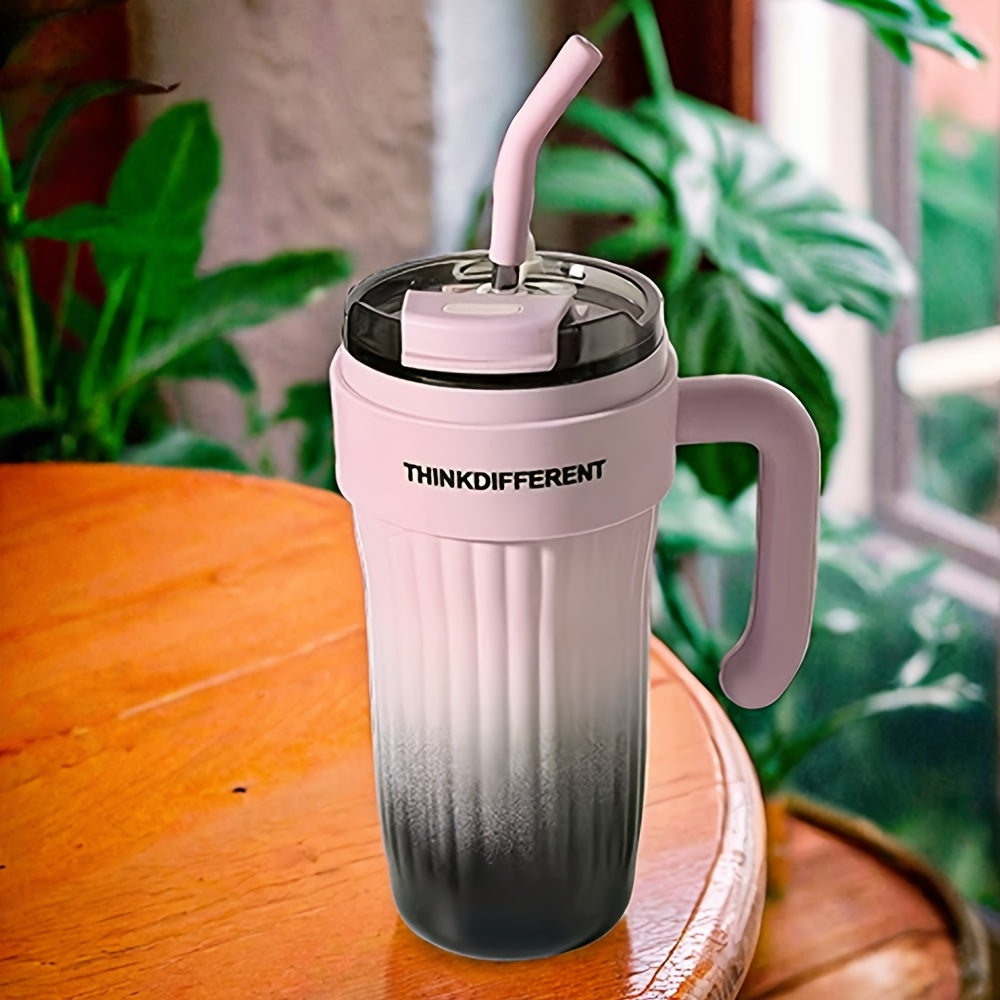 1pc 780ml/28oz Stainless Steel Insulated Cup with Handle, Double-Layer Vacuum Insulated Coffee Cup, Leak-Proof and Drop-Proof with Lid and Straw, Perfect Holiday Gift for Friends, Suitable for Outdoor Fitness, Camping and Tra