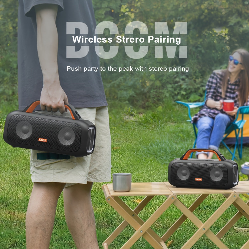 DOSS 60W Portable Speaker with Wireless 5.3, Stereo Sound & Subwoofer, 25H Playtime & Power Bank, TWS True Wireless Pairing, Dynamic Light Show, High Quality IPX6, USB-C Charging, 60W Power Handling, Compact Design for Campin