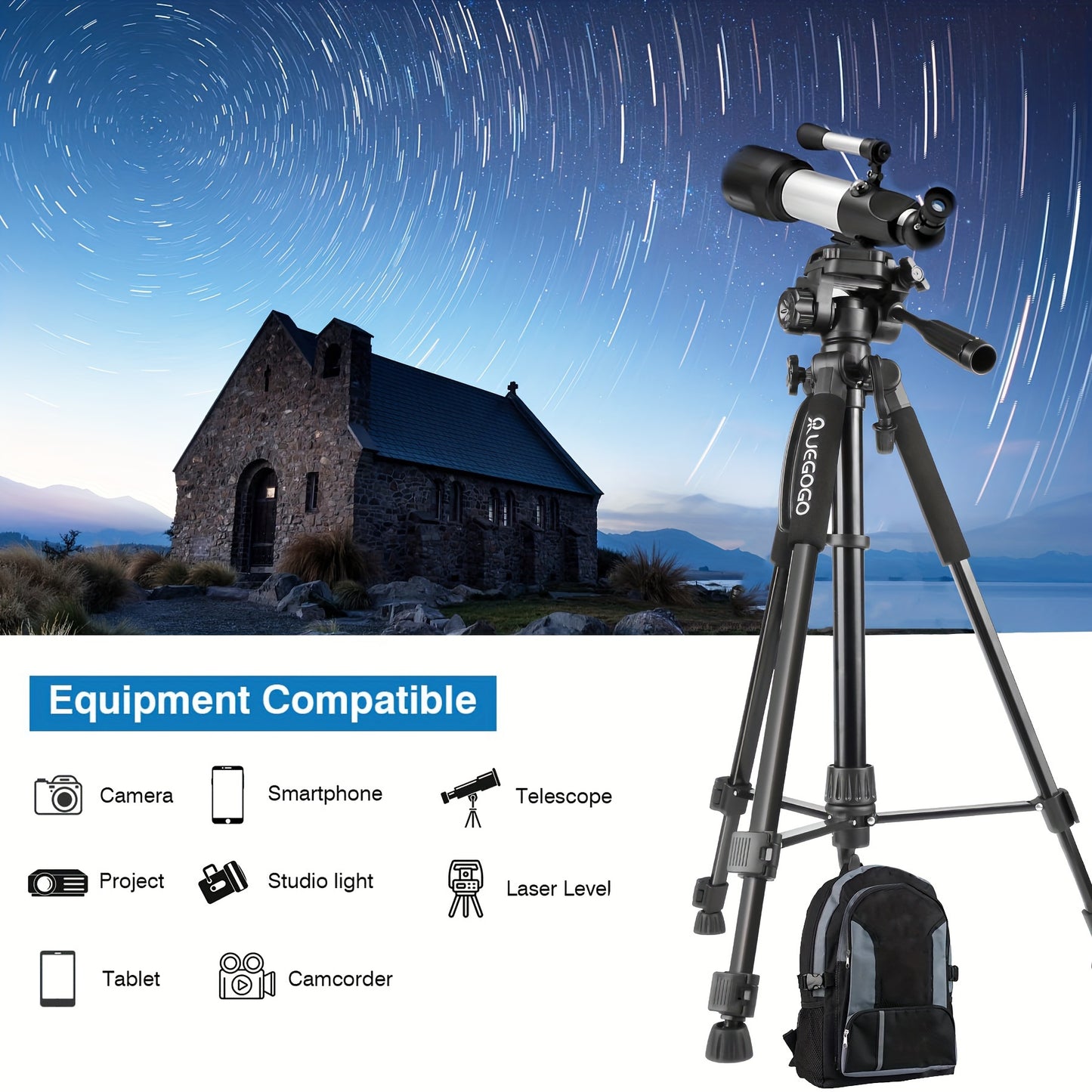 UEGOGO 152.4cm Heavy-Duty Tripod for DSLR, Mirrorless Cameras & Cell Phones - Professional Video Recording Stand with Storage Bag and Phone Clip