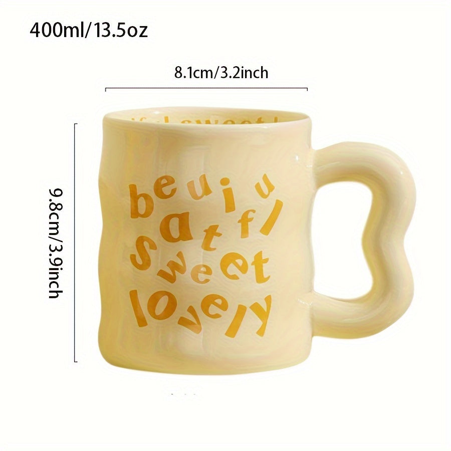 1pc WhimsyCraft Cartoon English Ceramic Mug, Multipurpose, Insulated Reusable Coffee Cup, Dishwasher Safe, for Men and Women, Ideal Birthday Gift