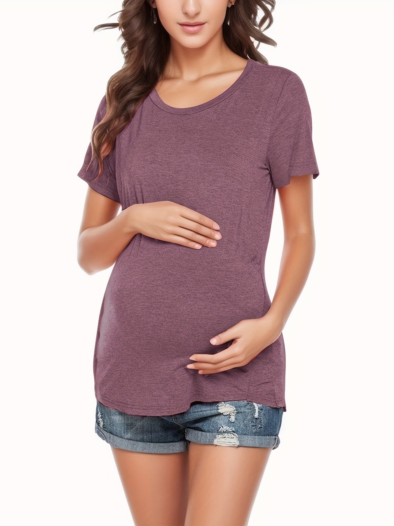 Women's Maternity Nursing T-shirt, Casual Mid Stretch Breathable Breastfeeding Pregnancy Top For Outdoor