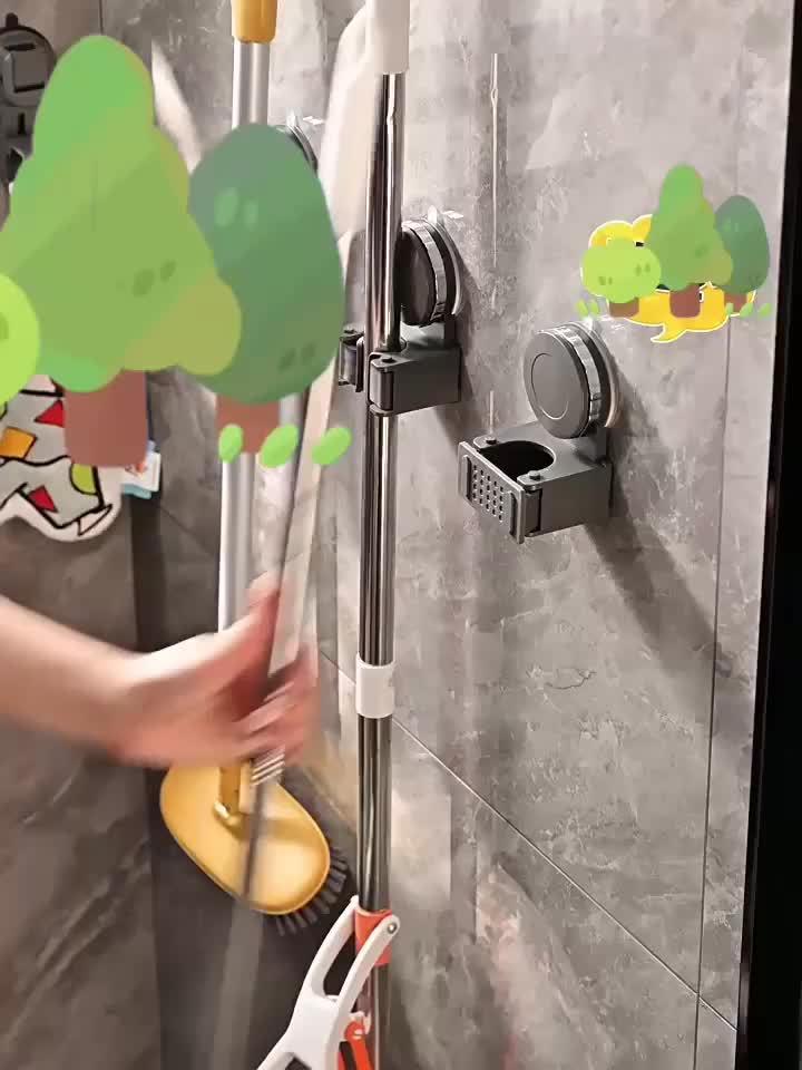 Strong Suction Cup Mop Holder Hooks, No-Drill Installation, Heavy-Duty ABS Wall Mounted Organizer for Bathroom & Kitchen, Ideal for Broom and Mop Storage, Broom Holder Wall Mount, Cleaning Tool Organizer