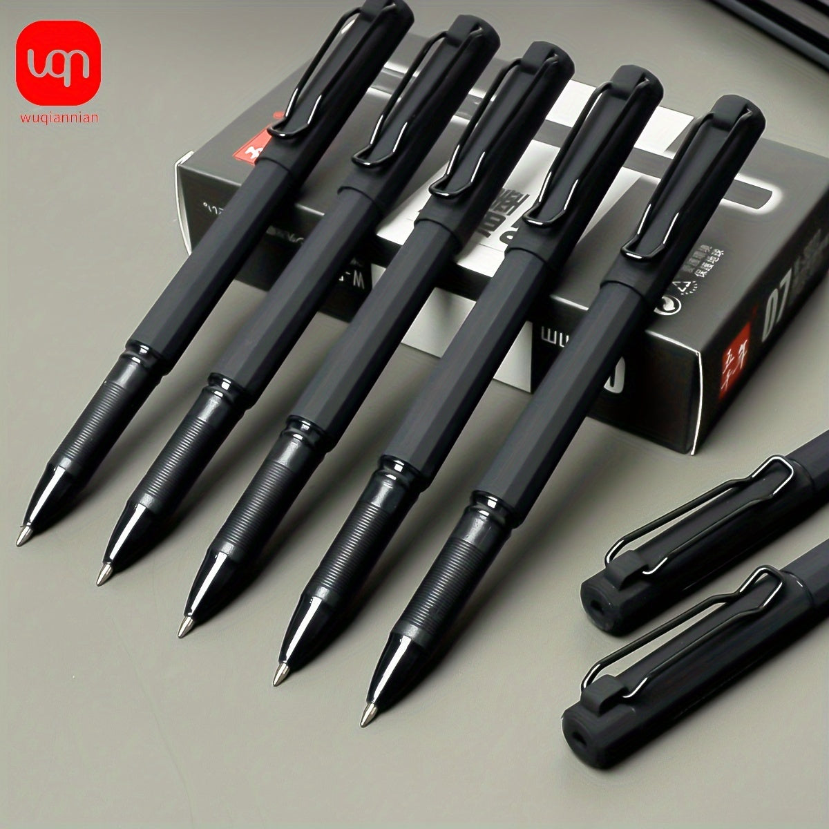 2/5pcs innovative black neutral pen with 0.7mm tip elastic clip design for smooth writing, good feel, clear handwriting, note-taking pen for daily use, everyday tasks, and drawing. Back to season