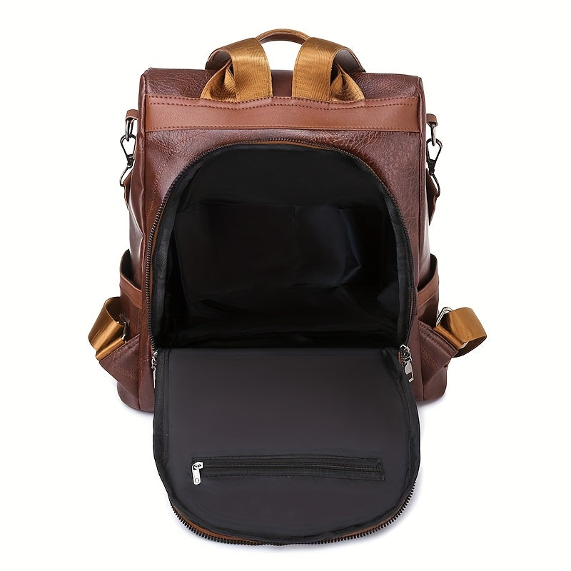 Women's Backpack - Large Capacity, & Travel Bag with Golden-Tone Hardware, Adjustable Shoulder Straps & Front Zipper Pocket - Coffee Brown/Beige/Red/Black Handbag for College, Business, Daily Use (Stylish Durable PU, Bags For