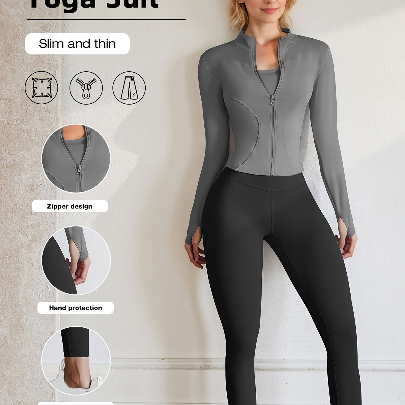 European Code Polyester Fabric Gym Running Clothes Long Sleeve Sports Jacket Cycling and Walking Tightening Buttocks Pants Fitness Suit