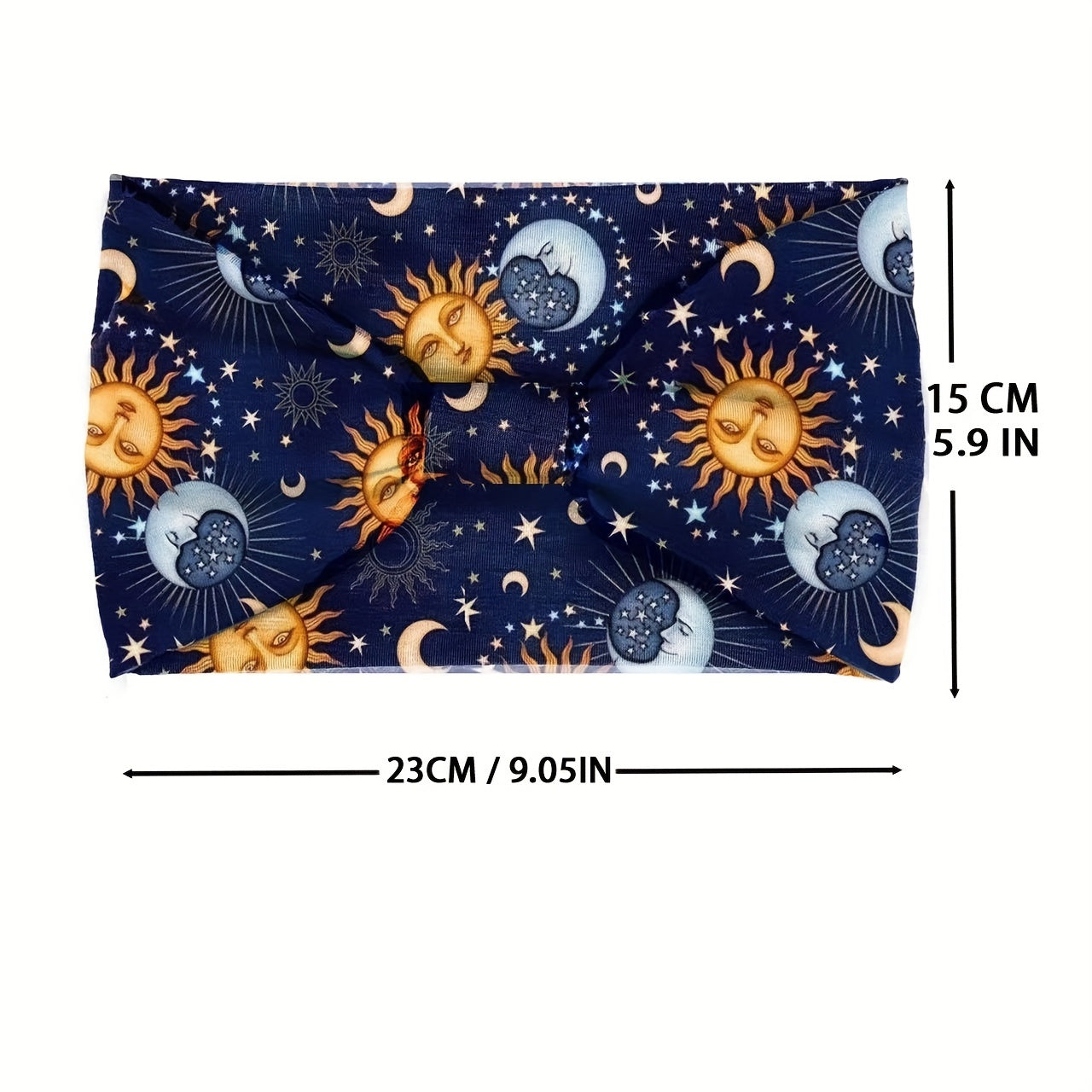Boho Headband Sun Moon Printed Hair Band Wide Stretchy Sweatband For Yoga Running Headdress For Women