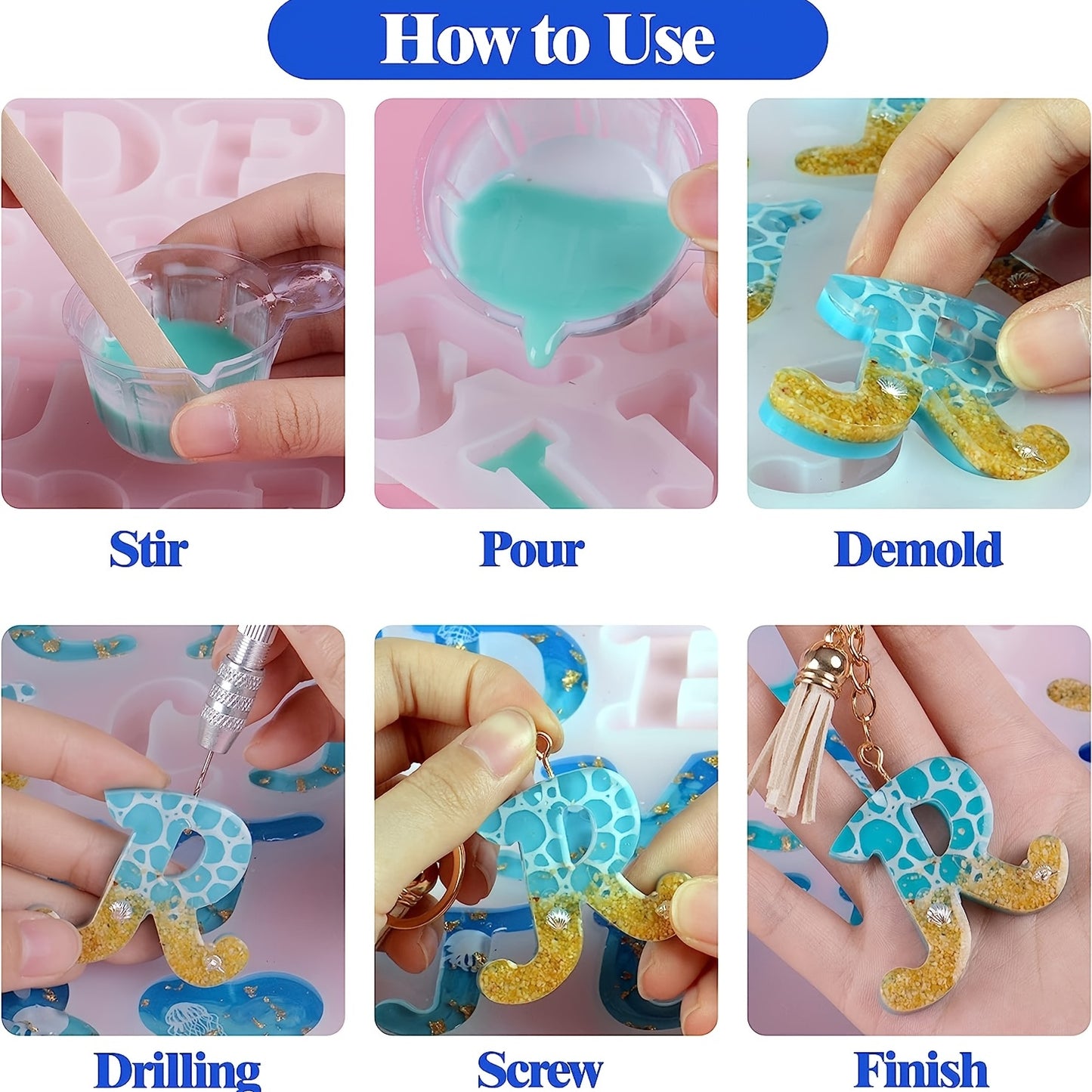 168pcs Obverse Alphabet Resin Molds Kit, Silicone Molds for Resin Casting DIY, Letter & Ornament Epoxy Molds Resin Keychain Making Set with 1 Hand Drill 2 Drill Bits 164pcs Keychain Supplies