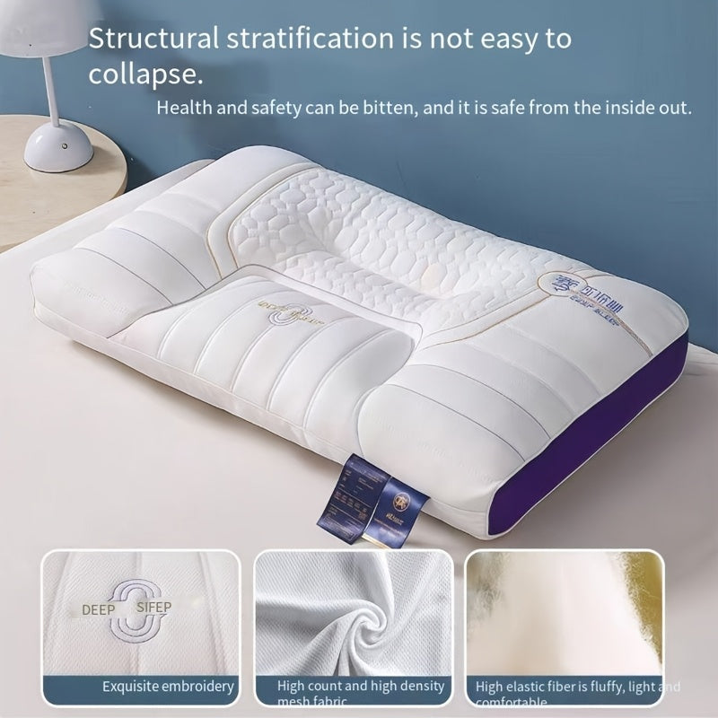 1pc Zero Pressure Deep Sleep Neck Pillow - 4-Level Ergonomic Cervical Pillow with Anti-Hunchback Design, Soft & Firm Support for Side/Back/Stomach Sleepers, Non-Collapsing Core, 8-Hour Comfort, Hand Washable, Ideal for Home U