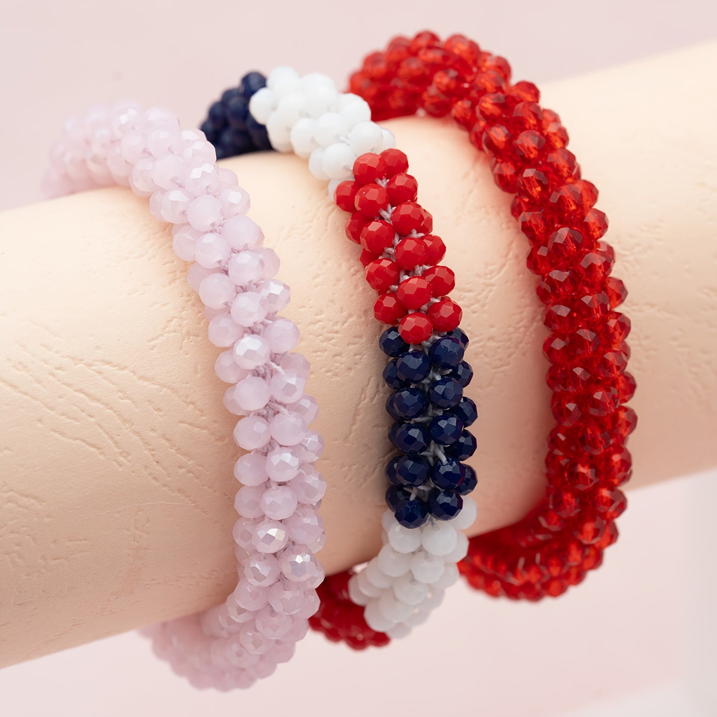 Esbbela 3pcs Bracelet Set Holiday Gift Beaded Artificial Crystal Stackable Strap Set with Elasticity Suitable for Women Men 16.51-20.32cm Daily Vacation