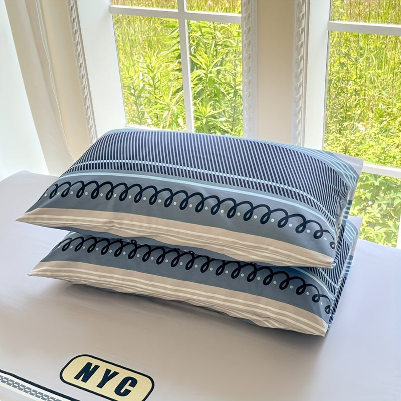 Four Seasons Beige-Friendly Printed Brooklyn Pattern Flannel Set, 4pcs 100% Cotton, 1 Duvet Cover + 2 Pillowcases + 1 Fitted Sheet, Soft and Delicate, Breathable and Sweat-Wicking, Simple and Elegant, Machine Washable,  Beddi