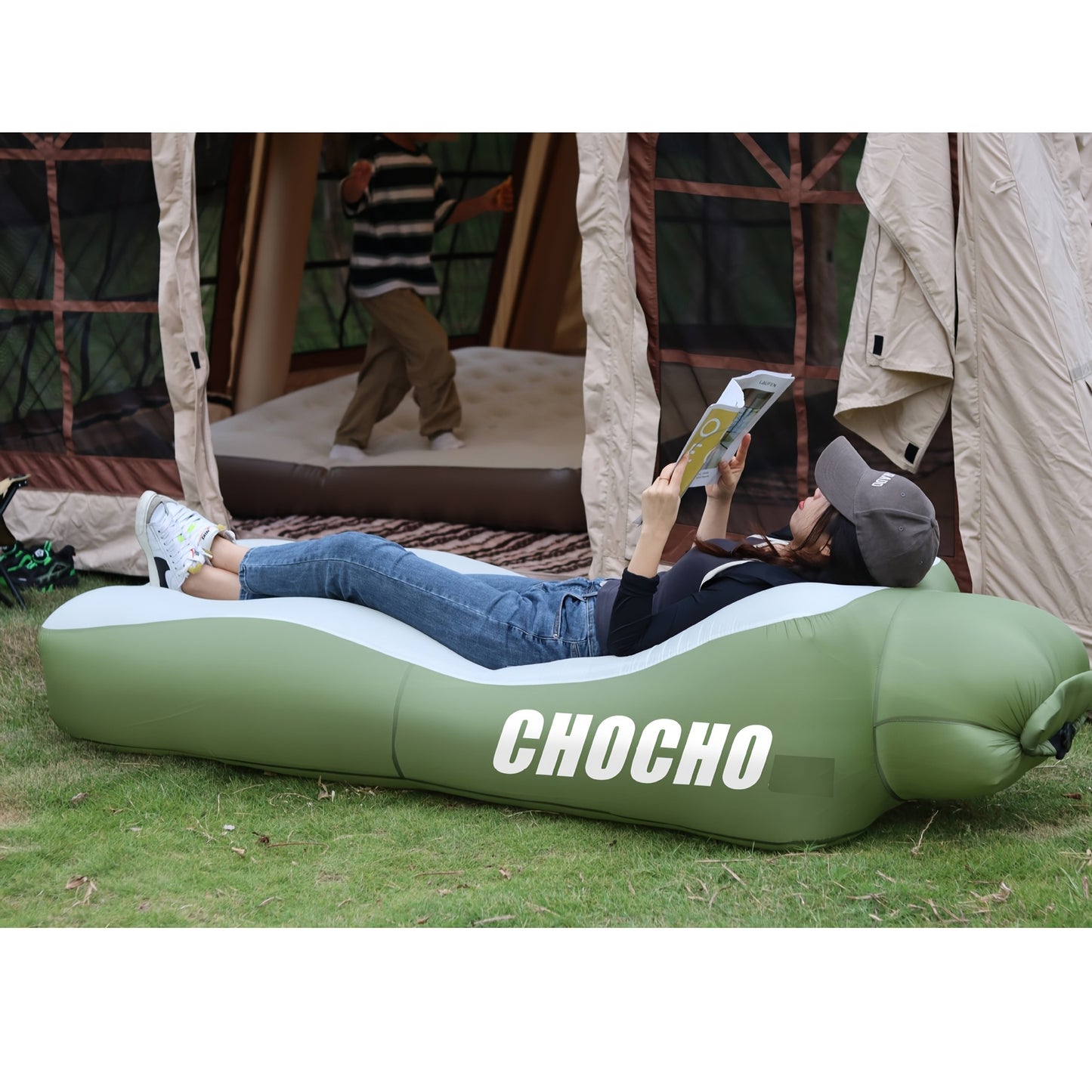 1pc Versatile Inflatable Lounger - Portable Air Sofa for Camping & Outdoor Adventures, Durable Polyester, Water & Land Use, Ideal for Festivals, Travel, and Family Events, Festival Air Mattress | Versatile Inflatable Sofa | E