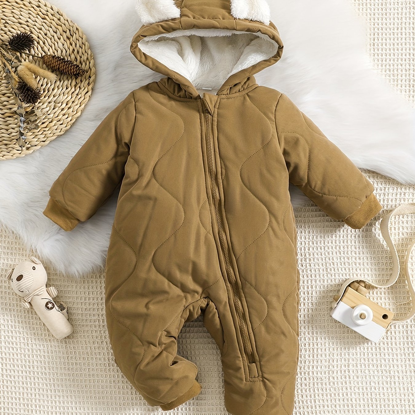 Infant Hooded Thick Romper Long Sleeve Zipper Thermal Jumpsuit, Babies & Kids Coat