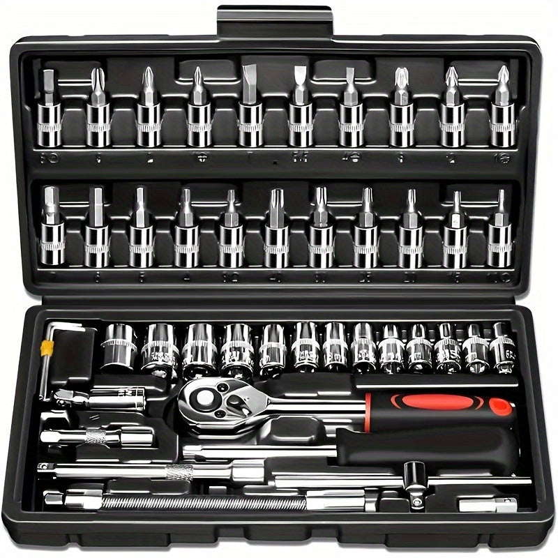 150/46pcs Auto Mechanical Repair Tool Set, Multifunctional with Socket, Wrench and Ratchet Set, Durable Metal Structure Tool Box with Storage Box, No Electricity Required