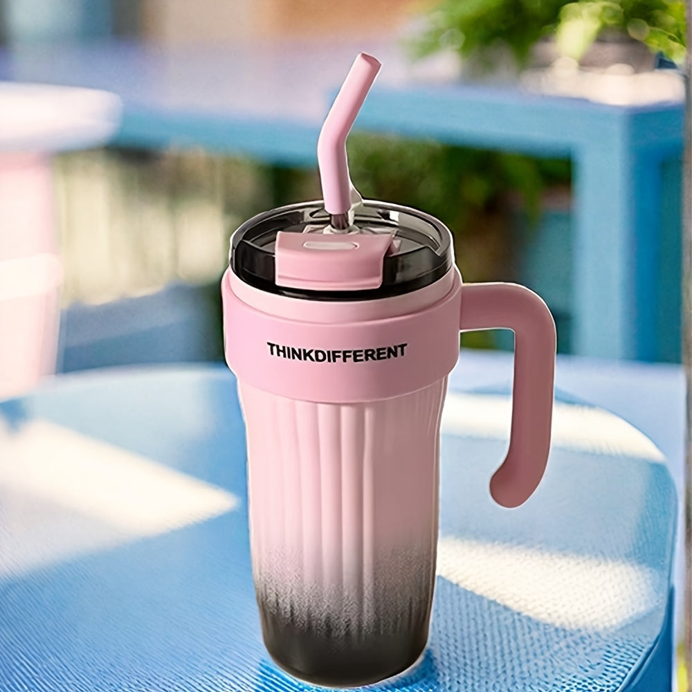 1pc 780ml/28oz Stainless Steel Insulated Cup with Handle, Double-Layer Vacuum Insulated Coffee Cup, Leak-Proof and Drop-Proof with Lid and Straw, Perfect Holiday Gift for Friends, Suitable for Outdoor Fitness, Camping and Tra