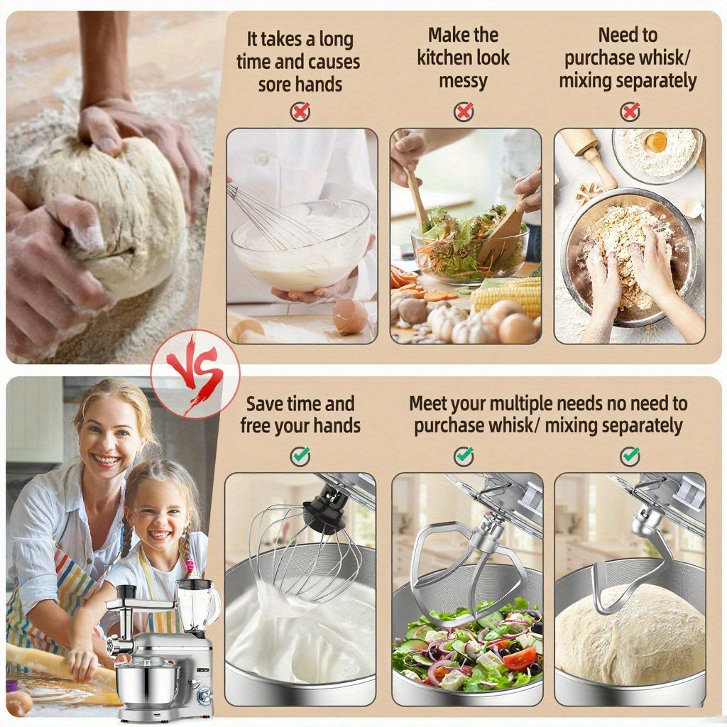 Homlee 6 in 1 Multifunctional Stand Mixer with 5.5L Stainless Steel Bowl, 2000W 6 Speed Tilt-Head Meat Grinder, Juice Blender with 1.5L Glass Jar, Multi-Functional Food Processor, Commercial Mixers for Most Home Cooks Beater