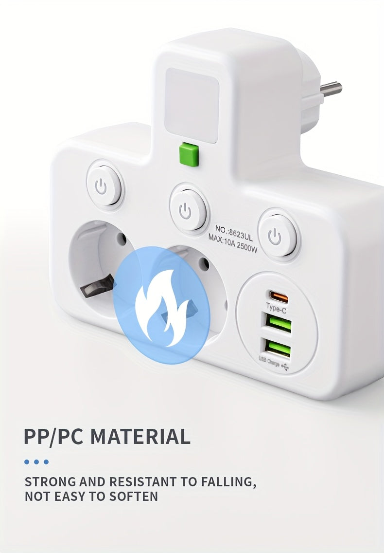 Plug Converter Socket with 5 Sockets, Multi-Port Wall Socket with Independent Switch And Small Night Light Adapter
