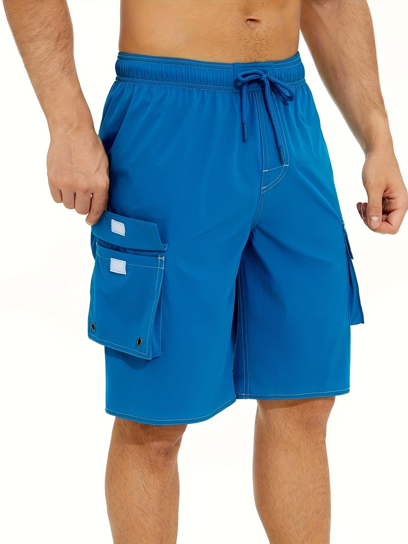 Men'S Big & Tall Quick-Dry Swim Trunks - Olive Green Beach Shorts with Adjustable Drawstring, Pockets, and Durable Polyester Fabric for Summer, Summer Swimwear | Adjustable Drawstring Shorts | Quickdry Material, Bathing Suits