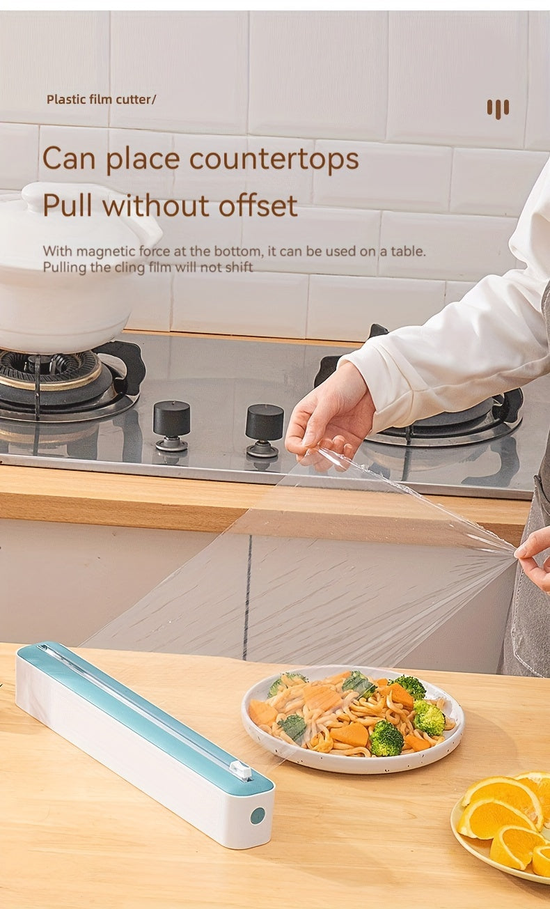 1pc Plastic Film Cutter, Fresh Film Cutter Dispenser, Refrigerator Magnetic Plastic Film Universal Cutting Box, Magnetic Refillable Plastic Packaging Dispenser With Cutter, Kitchen Tin Paper Cutting, Kitchen Tools