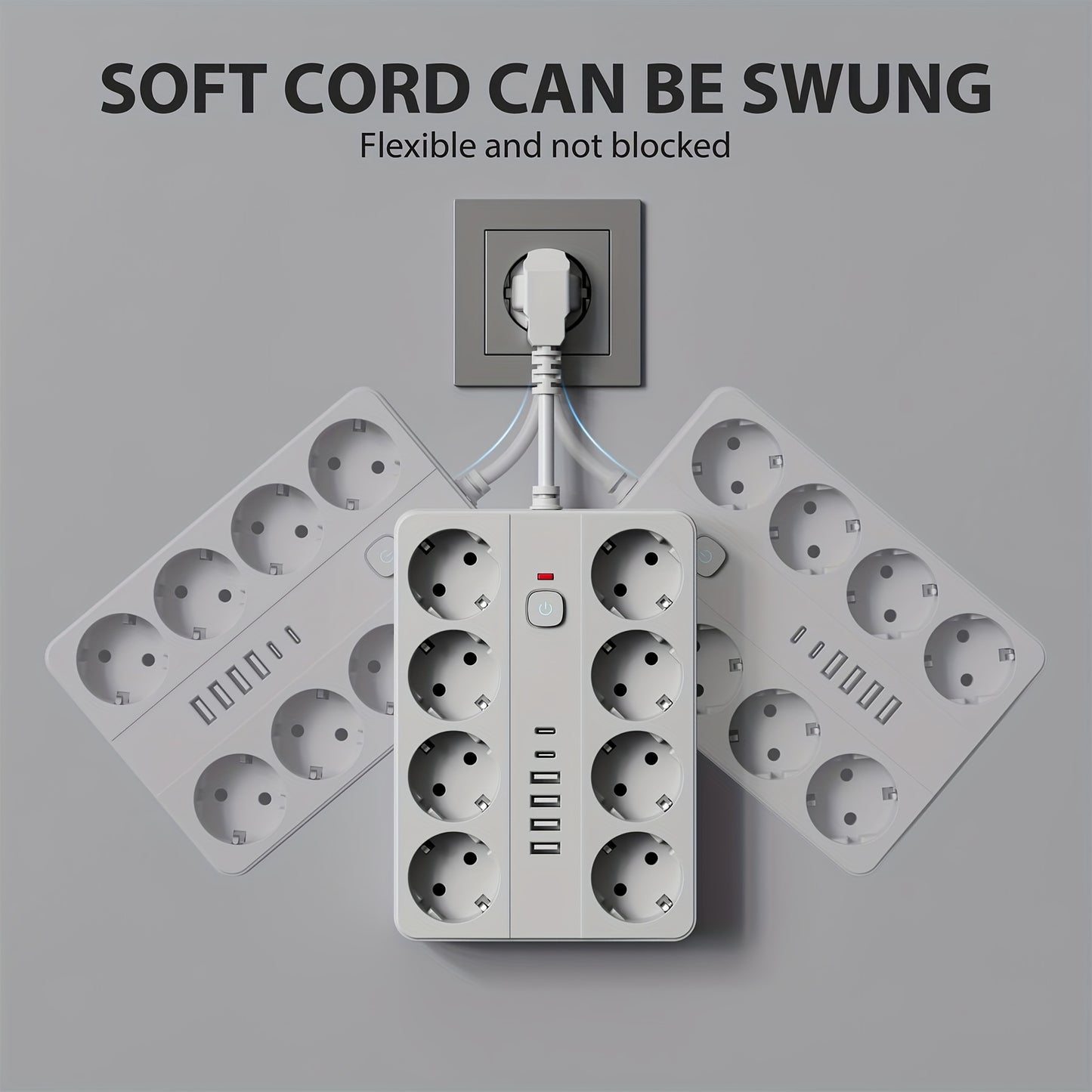 1pc Surge Protector Power Strip - 8 AC Outlets, 4 USB-A & 2 USB-C Ports, Overload Protection, Compact Design for Home, Office, Travel, Dorm Room Use, Office Power Supply, Modern Outlet Design, Surge Protection Device