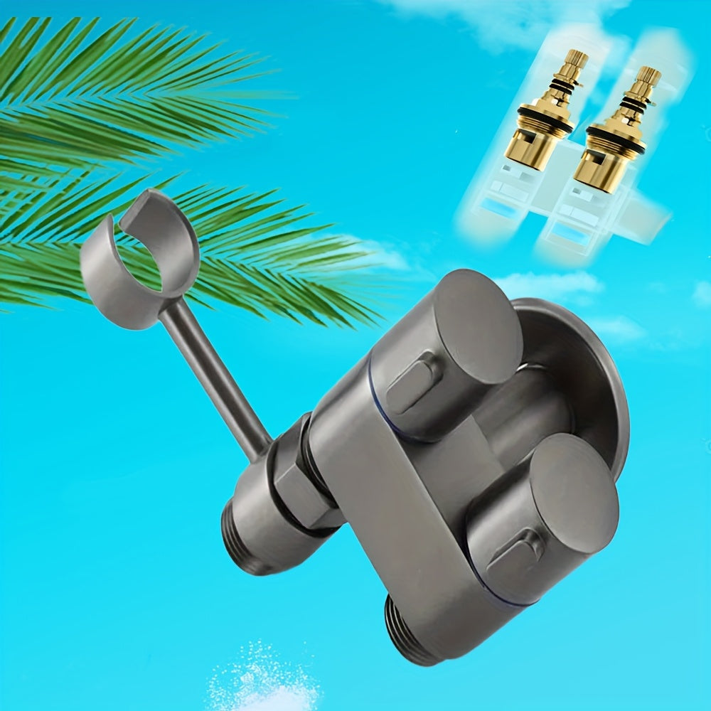 Stainless Steel Heavy-Duty Wall-Mounted Shower System with Adjustable Vertical Spray Gun - Dual-Outlet Angle Valve (G1/2 Male Thread) for Bathroom,, Car Wash - ABS Hose Compatible, Polished Chrome & Valve Core
