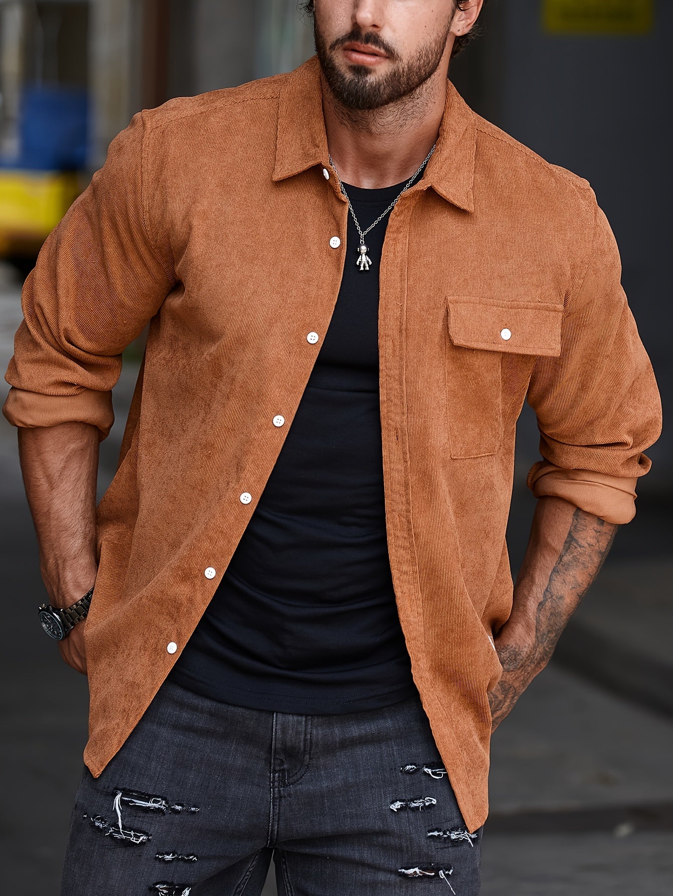Stylish Men's Casual Lapel Shirt - Comfortable Button-Up Long Sleeve Shirt For Everyday Wear