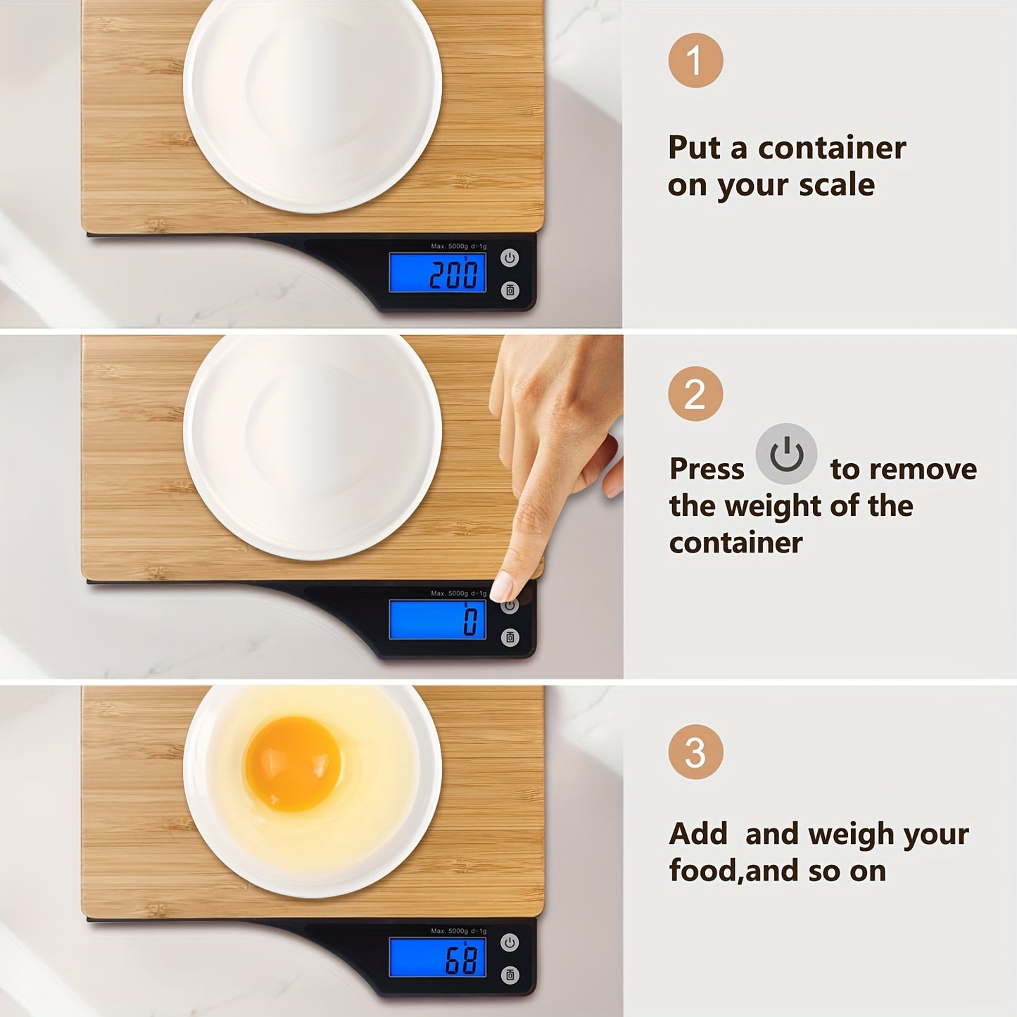 1pc, Kitchen Scale, Food Scale, Digital Food Scale, Portable High Accuracy Bamboo Panel Kitchen Electric Scale For Cooking Baking Weighing Food, Scales For Kitchen, Baking Scale, Kitchen Accessaries, Baking Tools Kitchen Acce