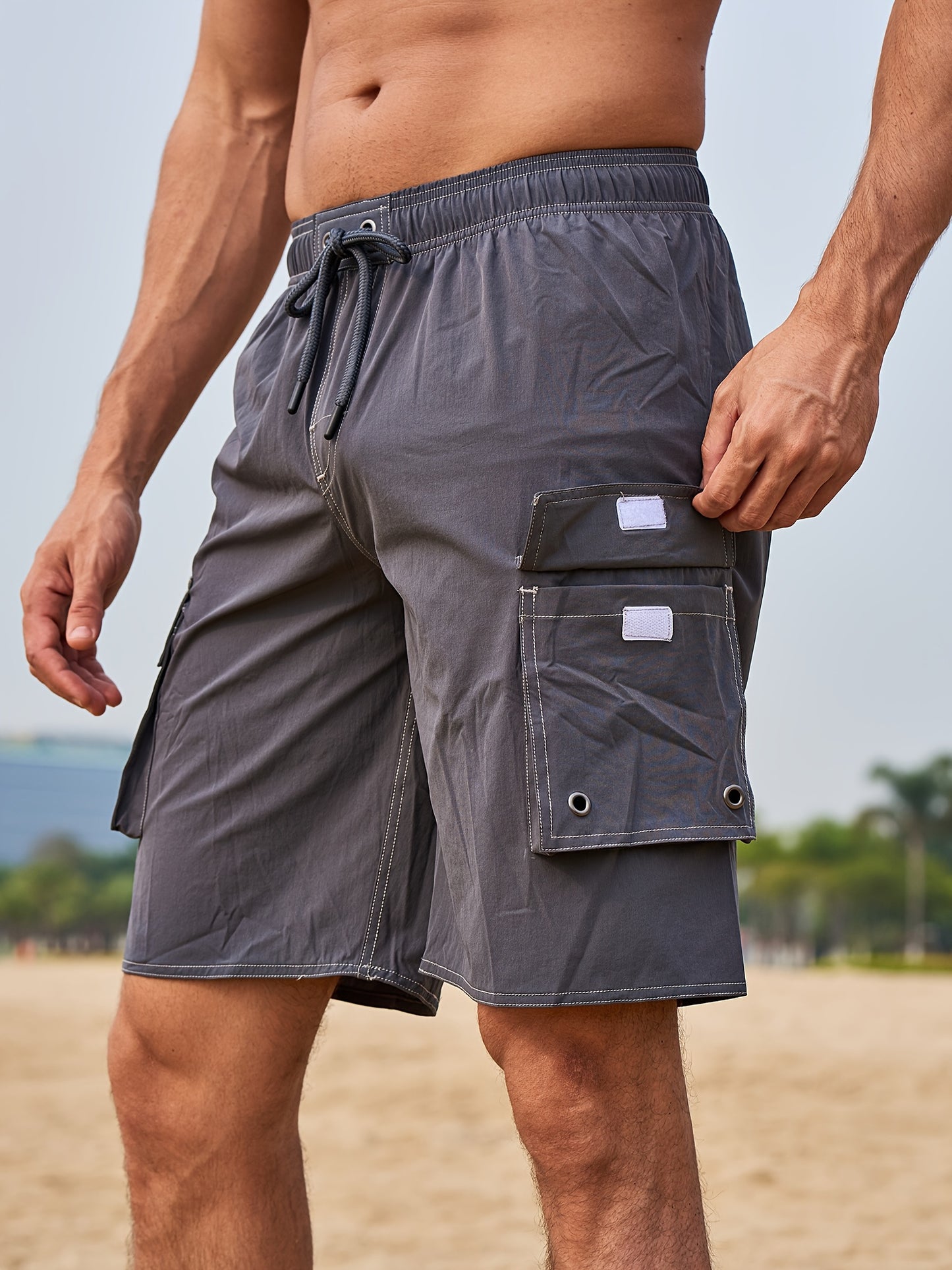Men'S Big & Tall Quick-Dry Swim Trunks - Olive Green Beach Shorts with Adjustable Drawstring, Pockets, and Durable Polyester Fabric for Summer, Summer Swimwear | Adjustable Drawstring Shorts | Quickdry Material, Bathing Suits